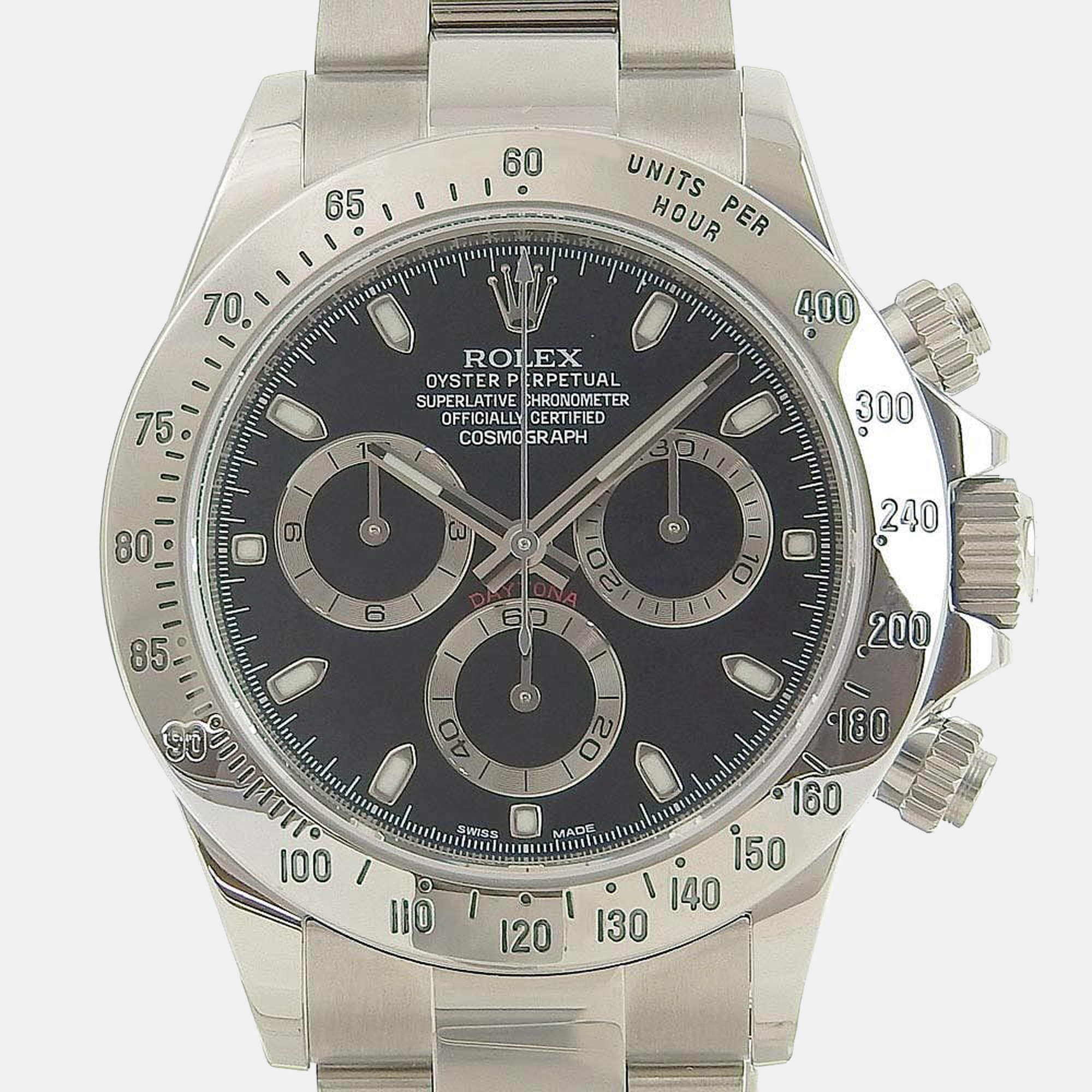 Rolex Black Stainless Steel Cosmograph Daytona 116520 Automatic Men's Wristwatch 40 mm