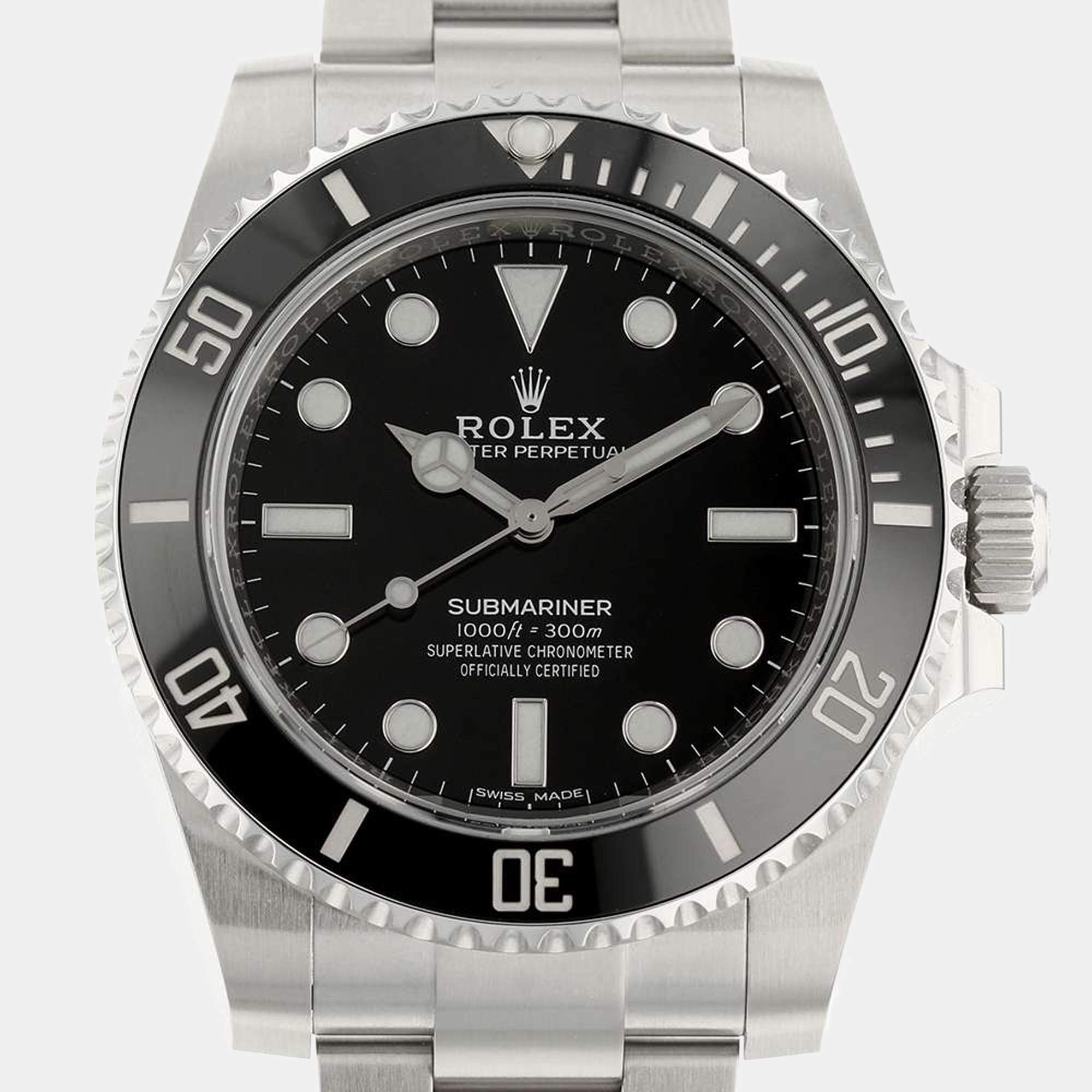 Rolex Black Stainless Steel Submariner 114060 Automatic Men's Wristwatch 40 mm