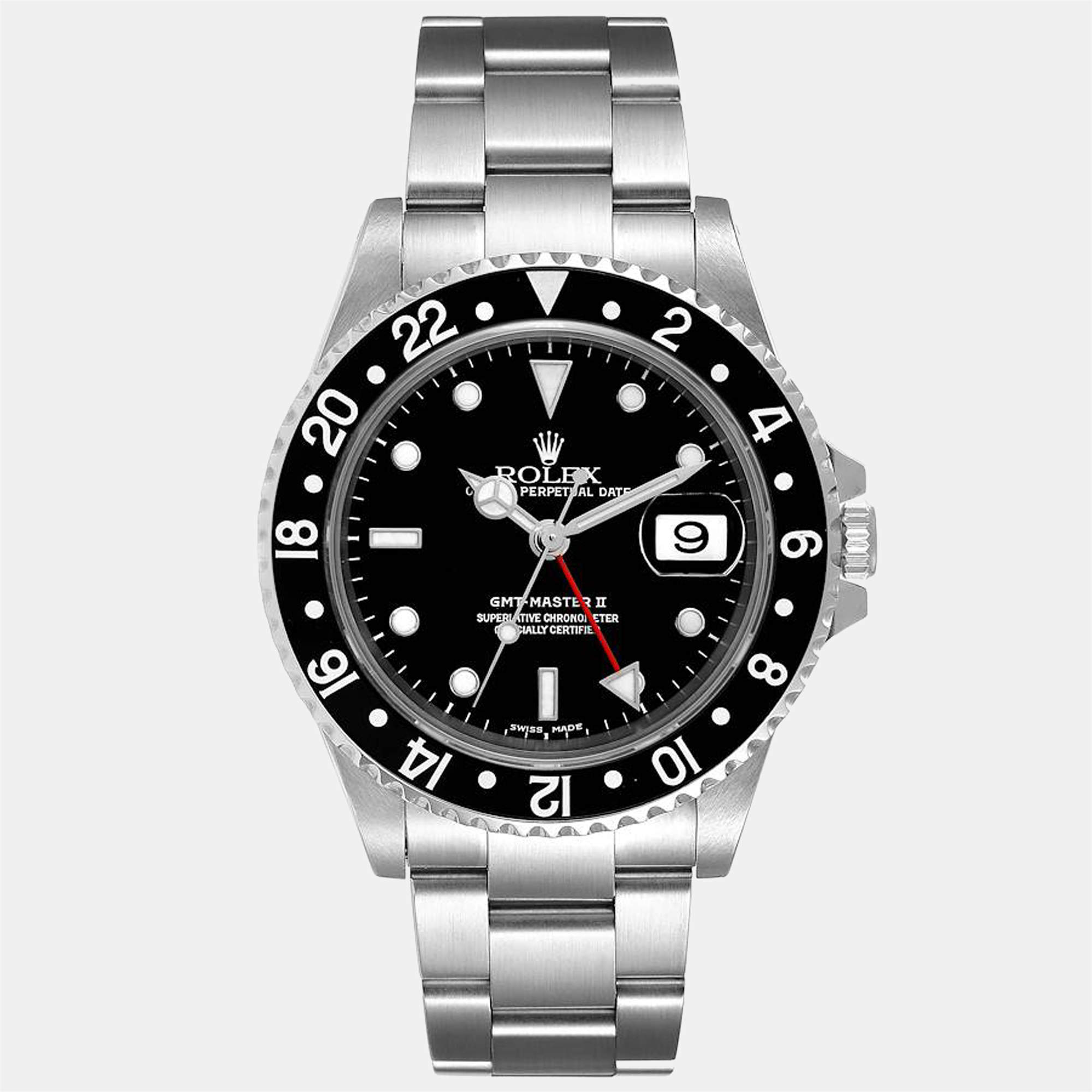 Rolex Black Stainless Steel GMT-Master II 16710 Automatic Men's Wristwatch 40 mm