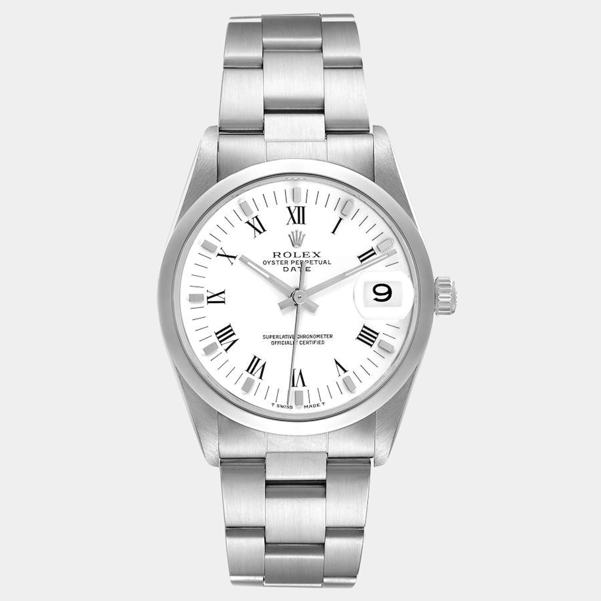 Rolex White Stainless Steel Oyster Perpetual Date 15200 Men's ...