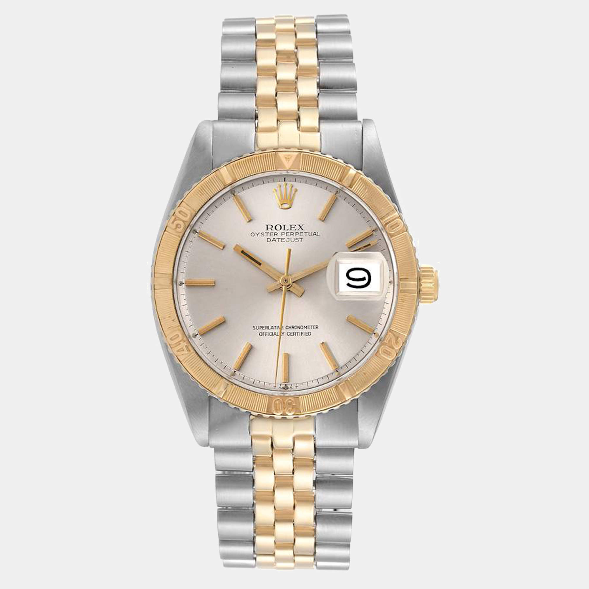 Pre Owned Rolex Datejust Turnograph 1625 Silver Dial 14K Yellow Gold Stainless Steel Men's Wristwatch 36 mm