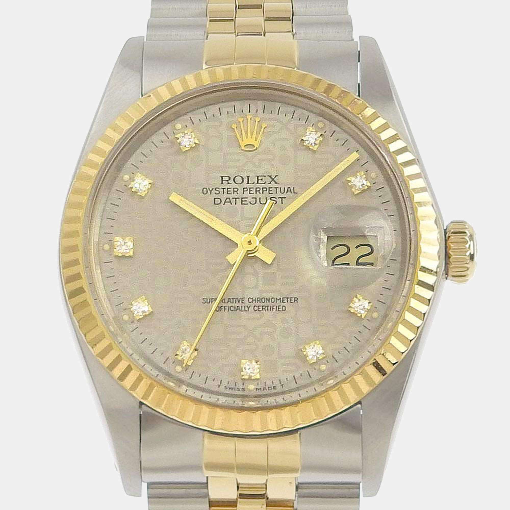 Pre Owned Rolex Grey Yellow Gold Stainless Steel and Diamond Datejust 16013G Automatic Men's Wristwatch 36mm