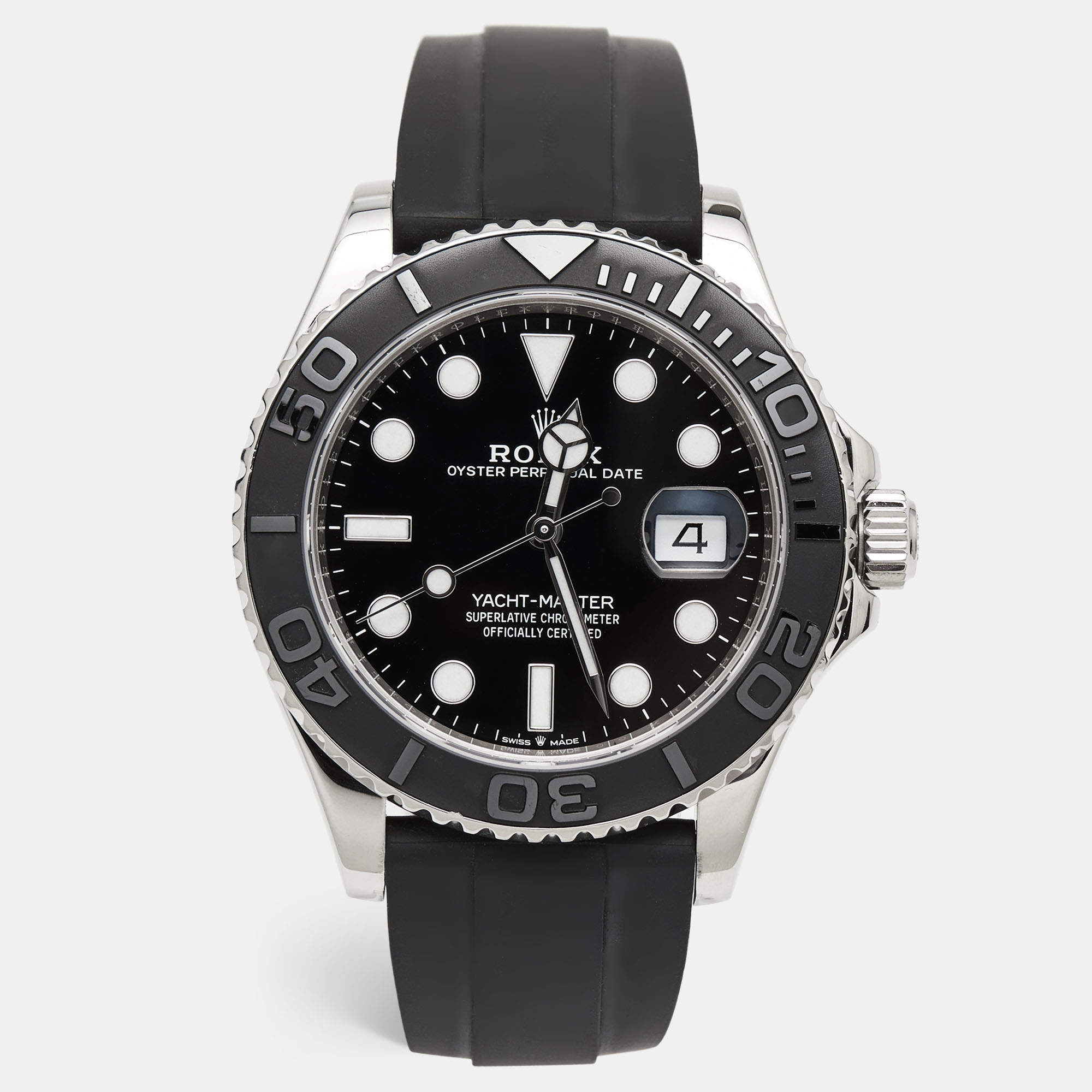 Pre Owned Rolex Black Ceramic 18K White Gold Rubber Yacht-Master 226659 Automatic Men's Wristwatch 42 mm