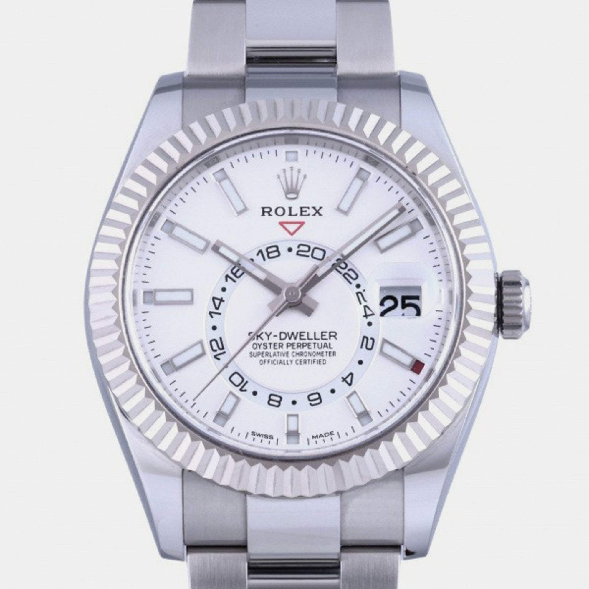 Rolex White 18k White Gold And Stainless Steel Sky-Dweller 326934 Automatic Men's Wristwatch 42 mm