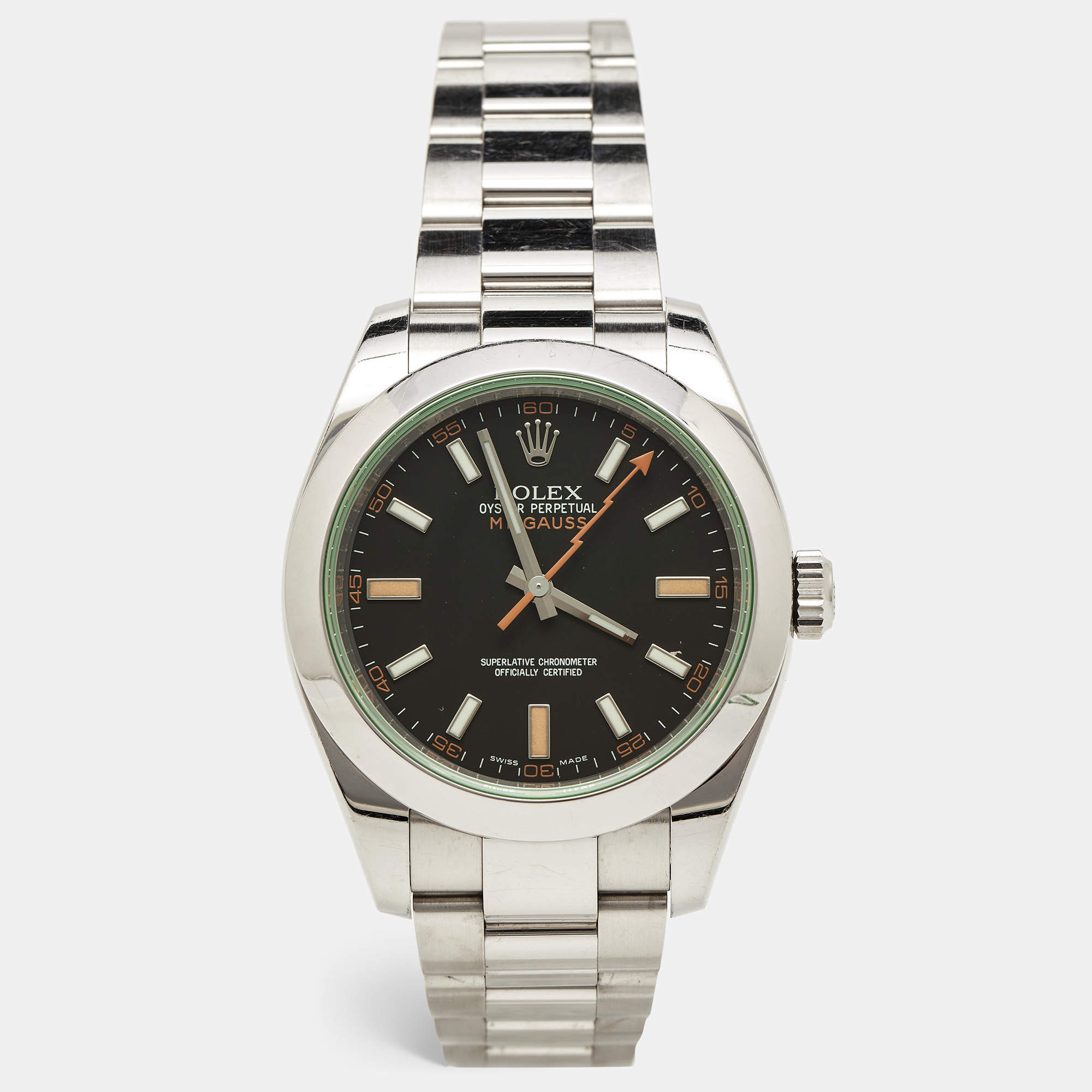 Pre Owned Rolex Black Oystersteel Milgauss M116400GV-0001 Men's Wristwatch 40 mm