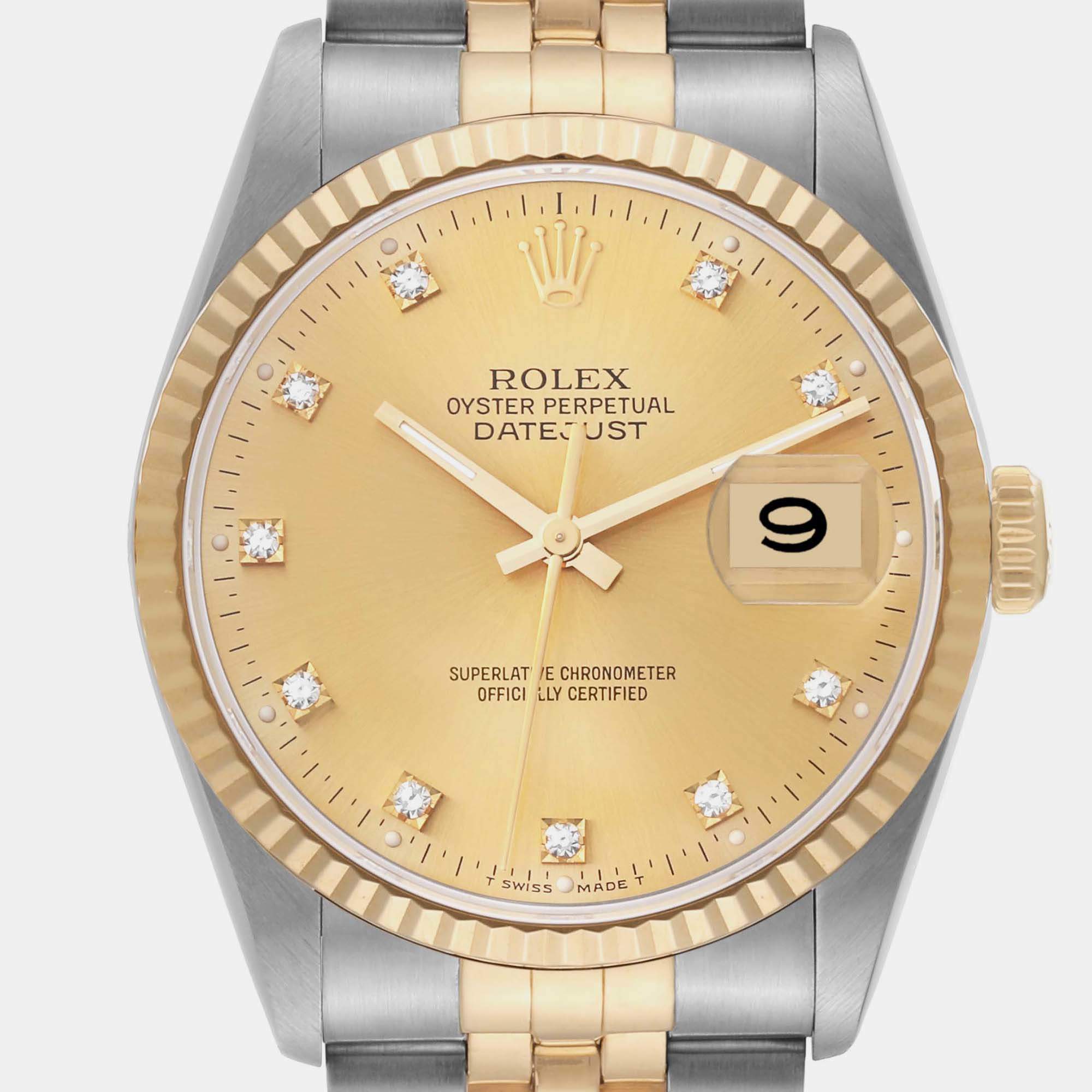 Rolex Datejust Champagne Diamond Dial Steel Yellow Gold Men s