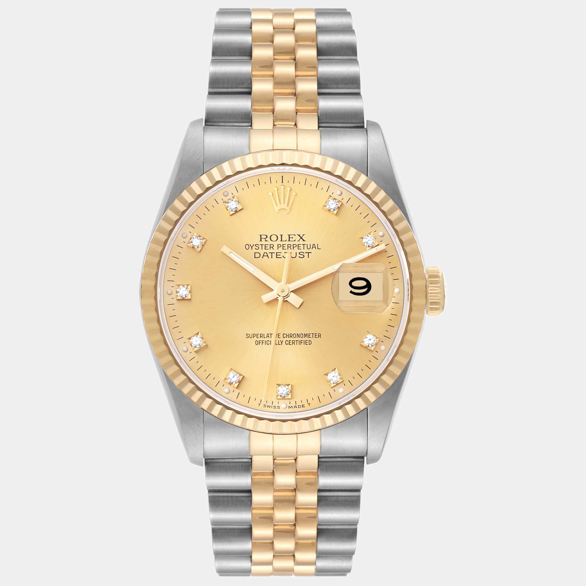 Rolex Datejust Champagne Diamond Dial Steel Yellow Gold Men s