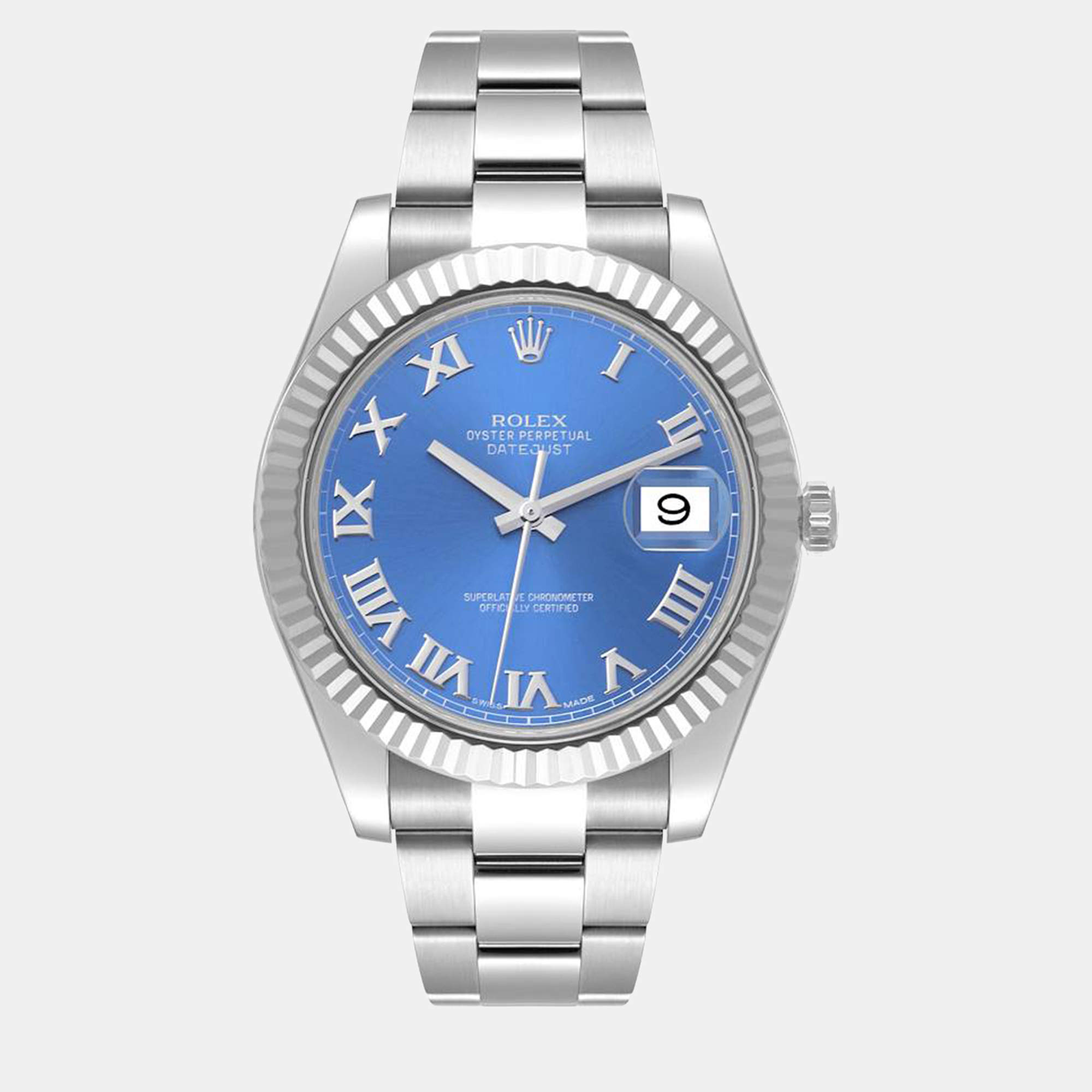 Rolex Datejust II Steel White Gold Blue Roman Dial Men's Watch 116334 41 mm