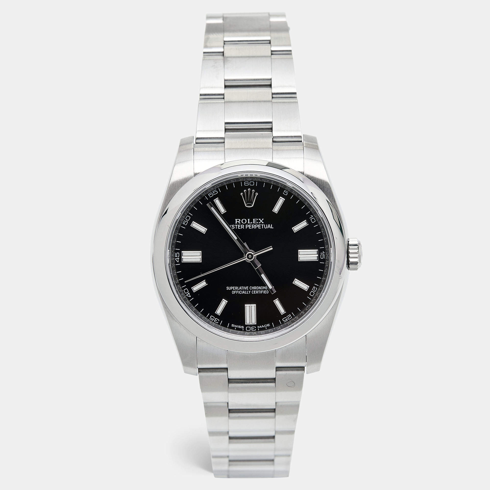 Pre Owned Rolex Black Oystersteel Oyster Perpetual 116000-0013 Men's Wristwatch 36 mm