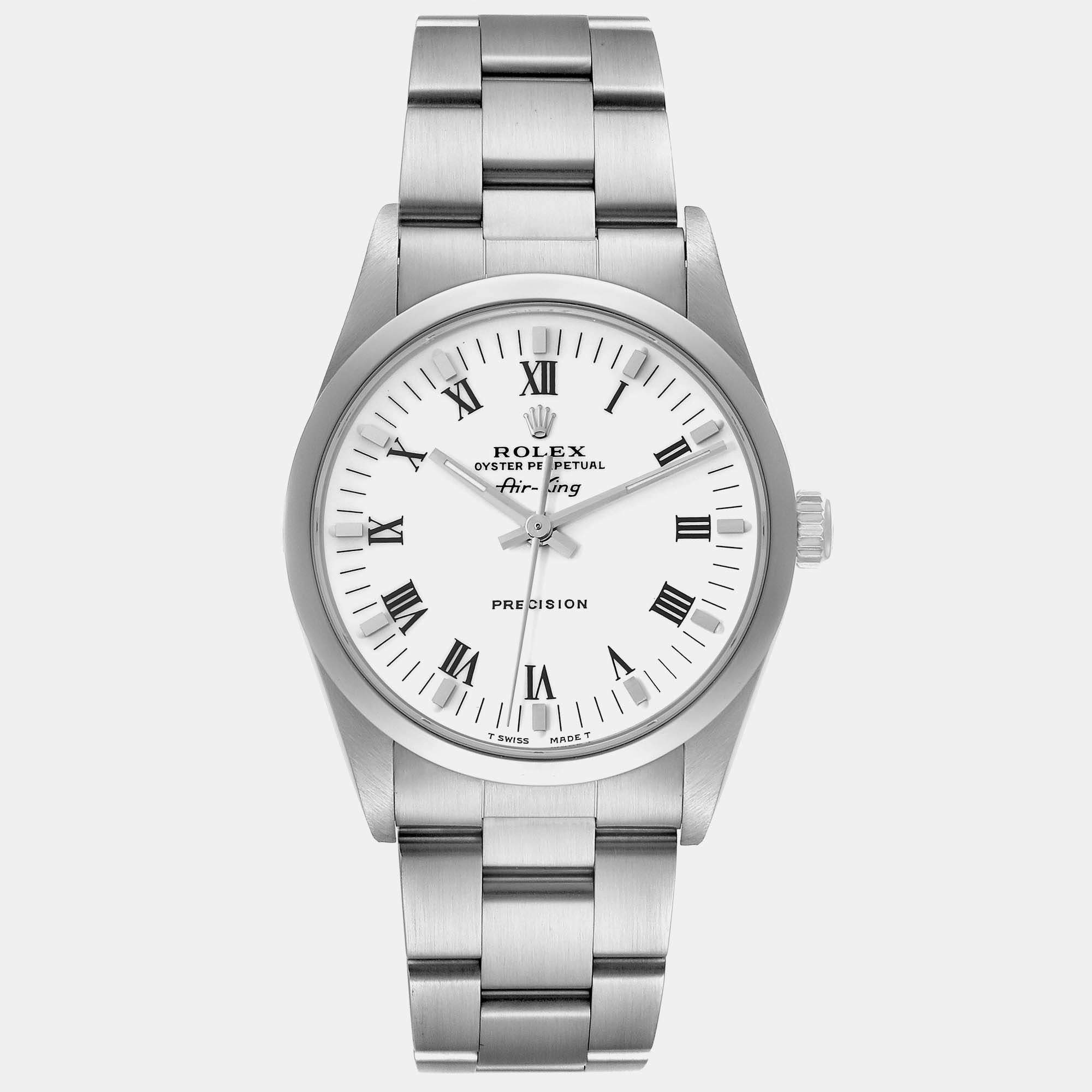 Rolex Air King White Dial Smooth Bezel Steel Men's Watch 34 mm