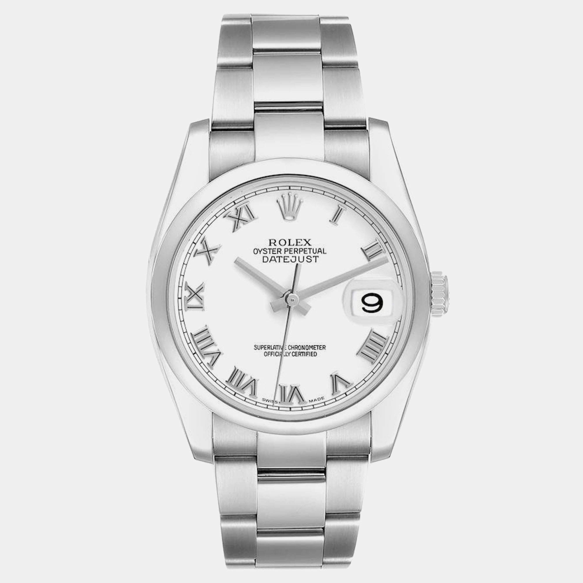 Rolex Datejust White Roman Dial Steel Mens Watch 116200 36 mm