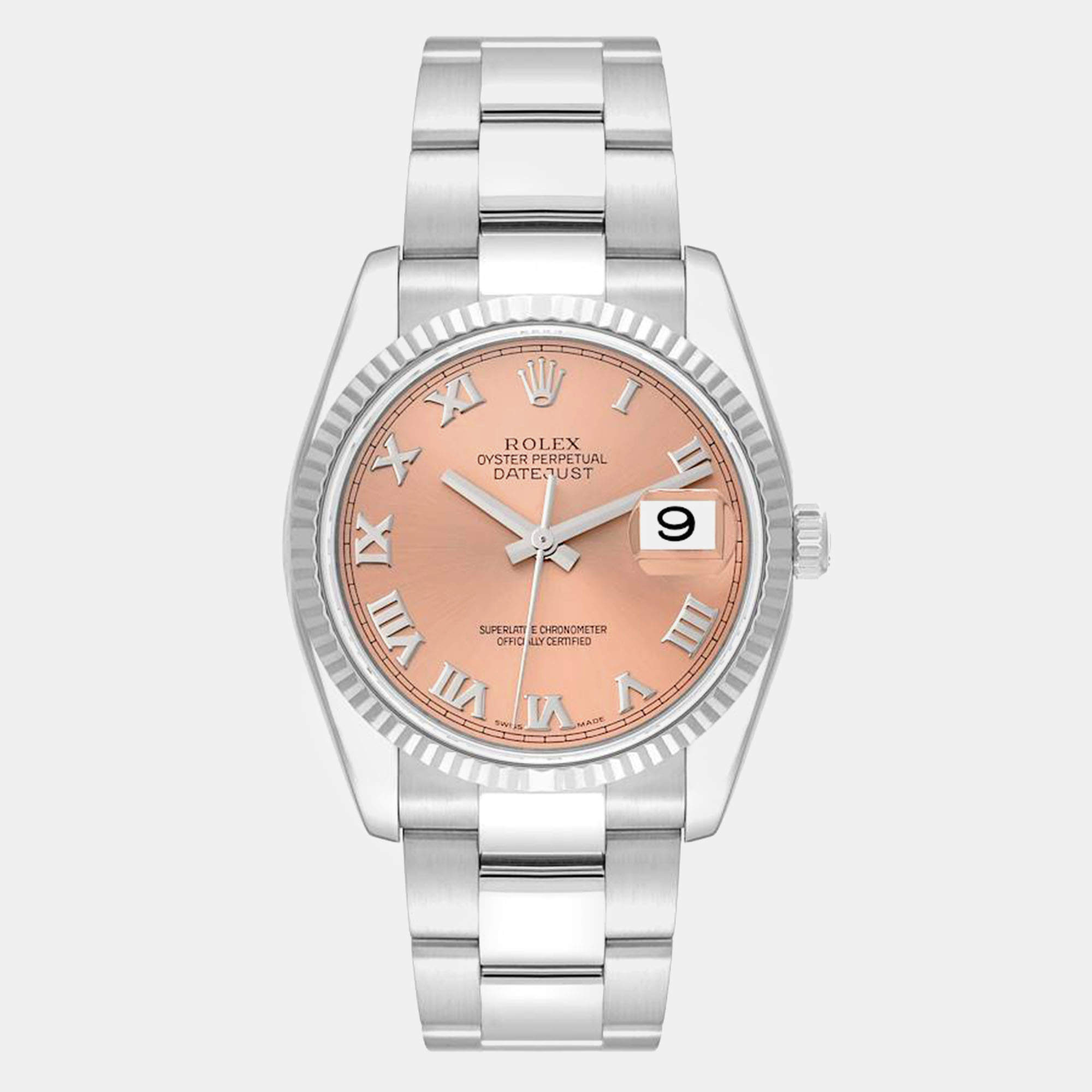 Rolex Datejust Steel White Gold Salmon Roman Dial Men's Watch 36 mm