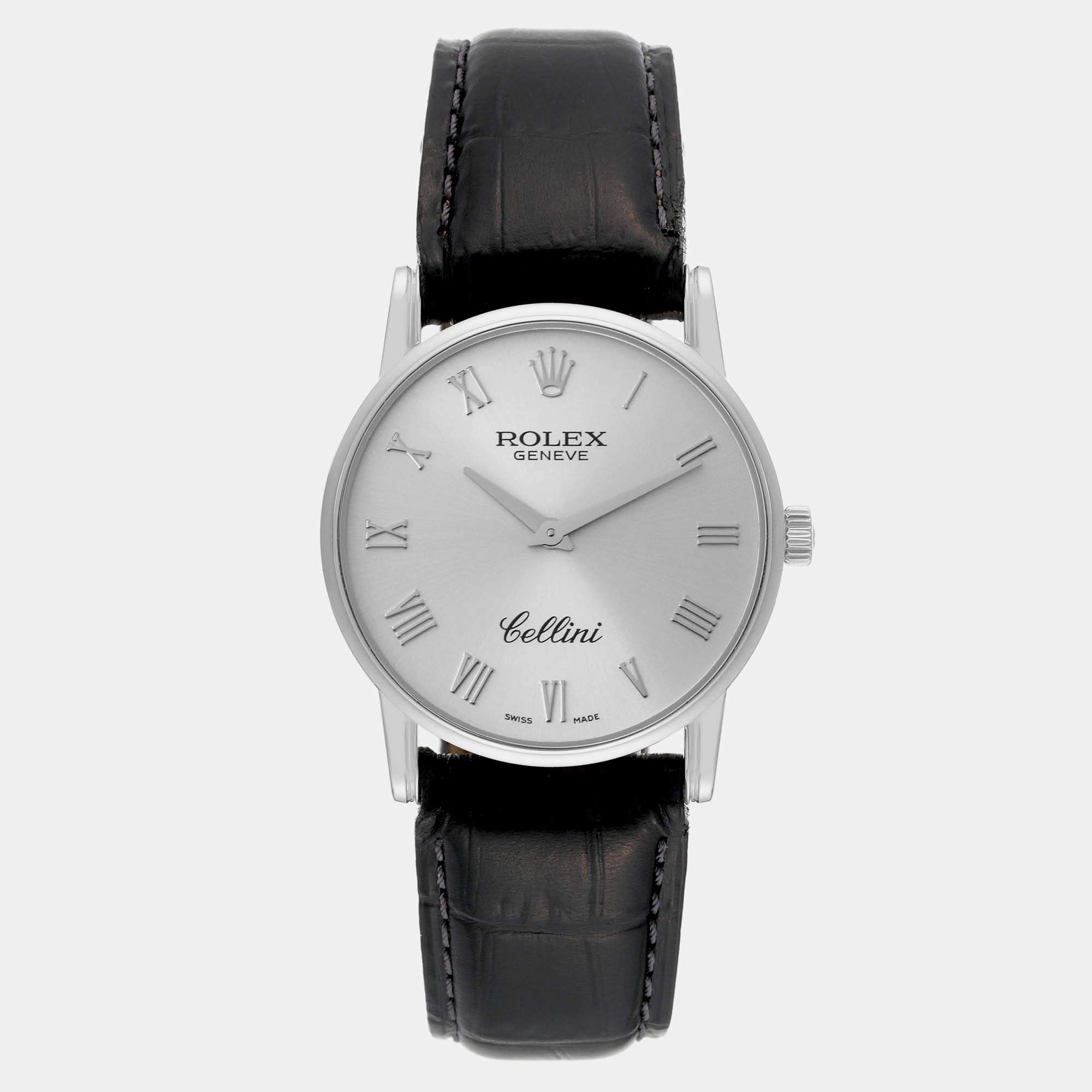 Rolex Cellini Classic Silver Dial White Gold Men's Watch 31.8 mm