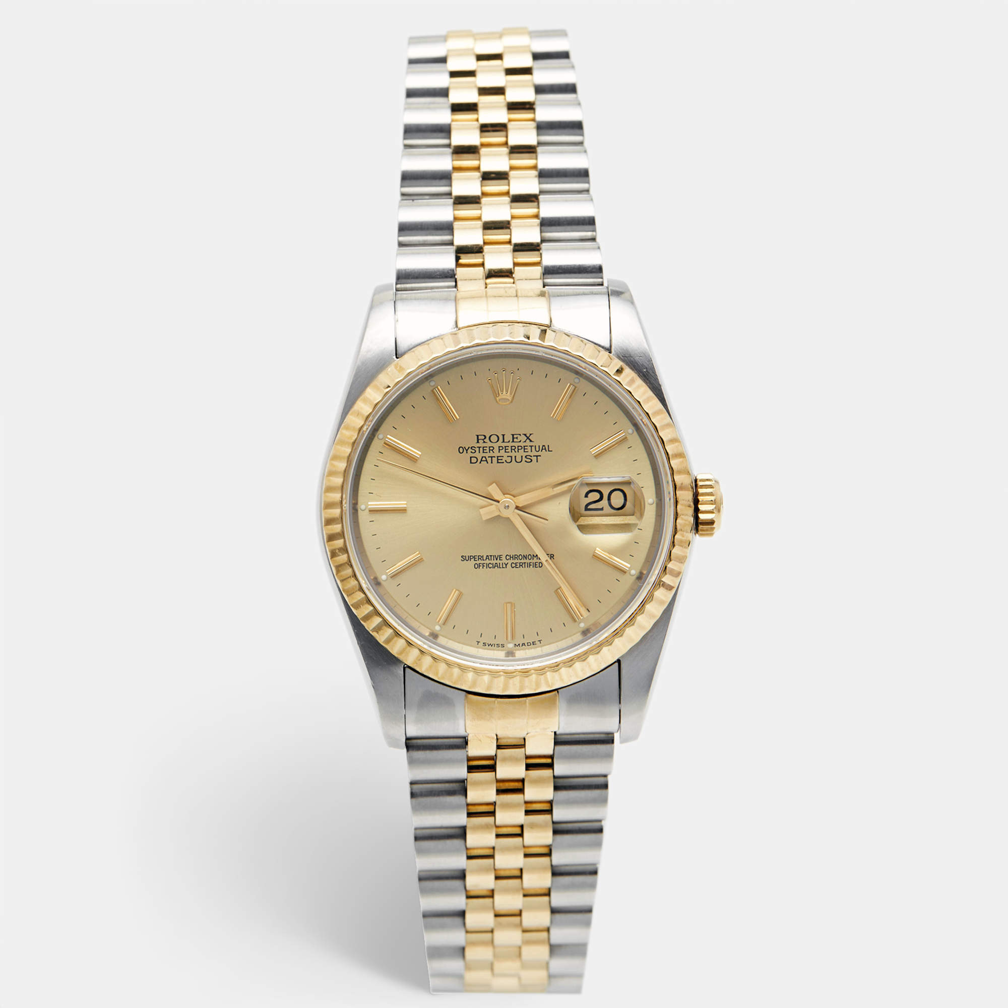 Pre Owned Rolex Champagne 18k Yellow Gold Stainless Steel Datejust 16233 Men's Wristwatch 36 mm