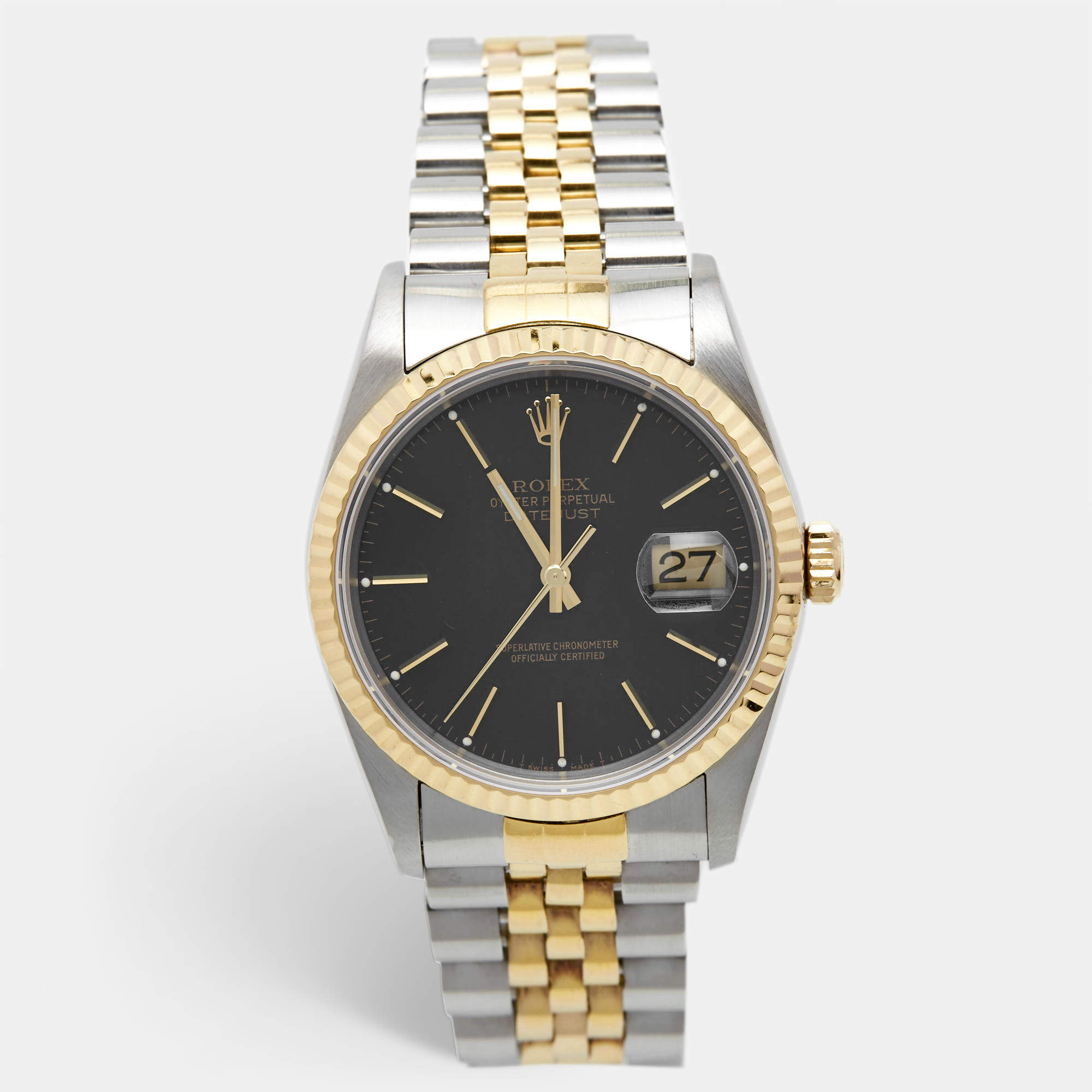 Pre Owned Rolex Navy Blue 18K Yellow Gold Stainless Steel Datejust 16233 Men's Wristwatch 36 mm
