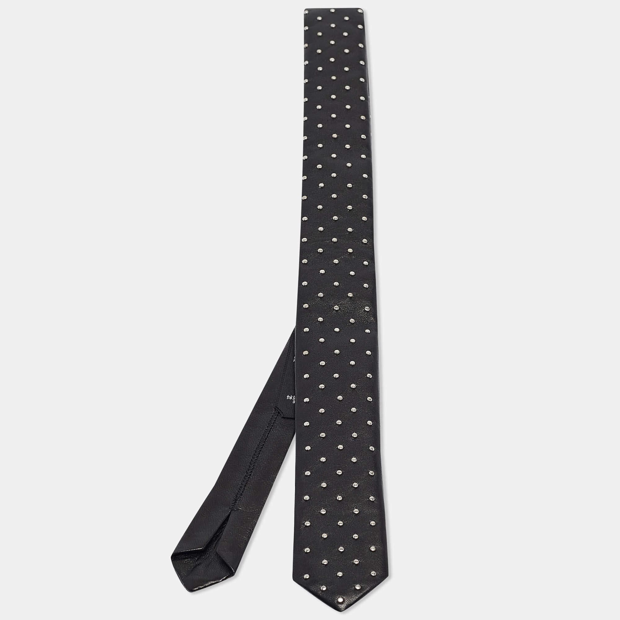 Saint Laurent Black Microstuds Leather Skinny Tie