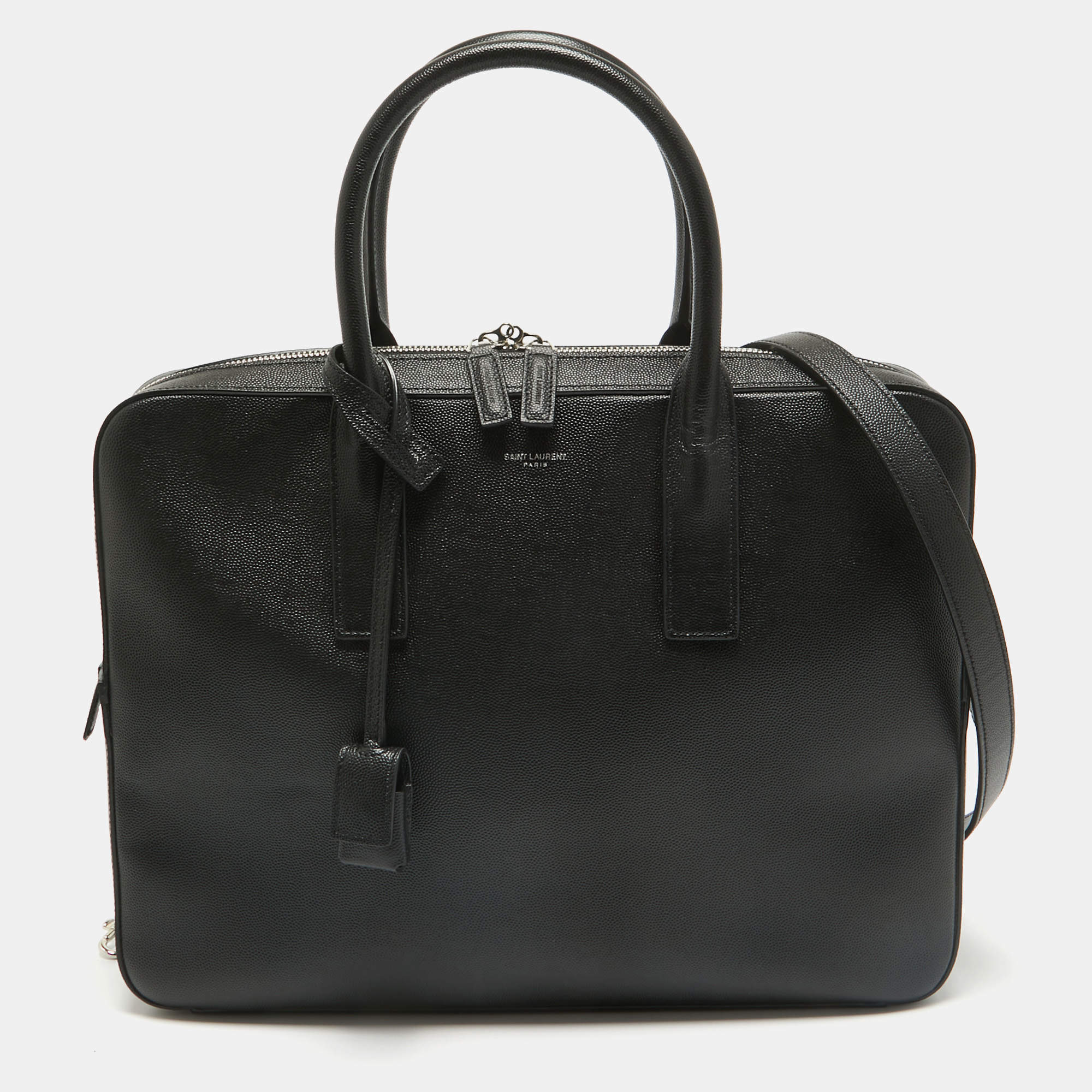 Pre Owned Saint Laurent Black Leather Small Museum Flat Briefcase