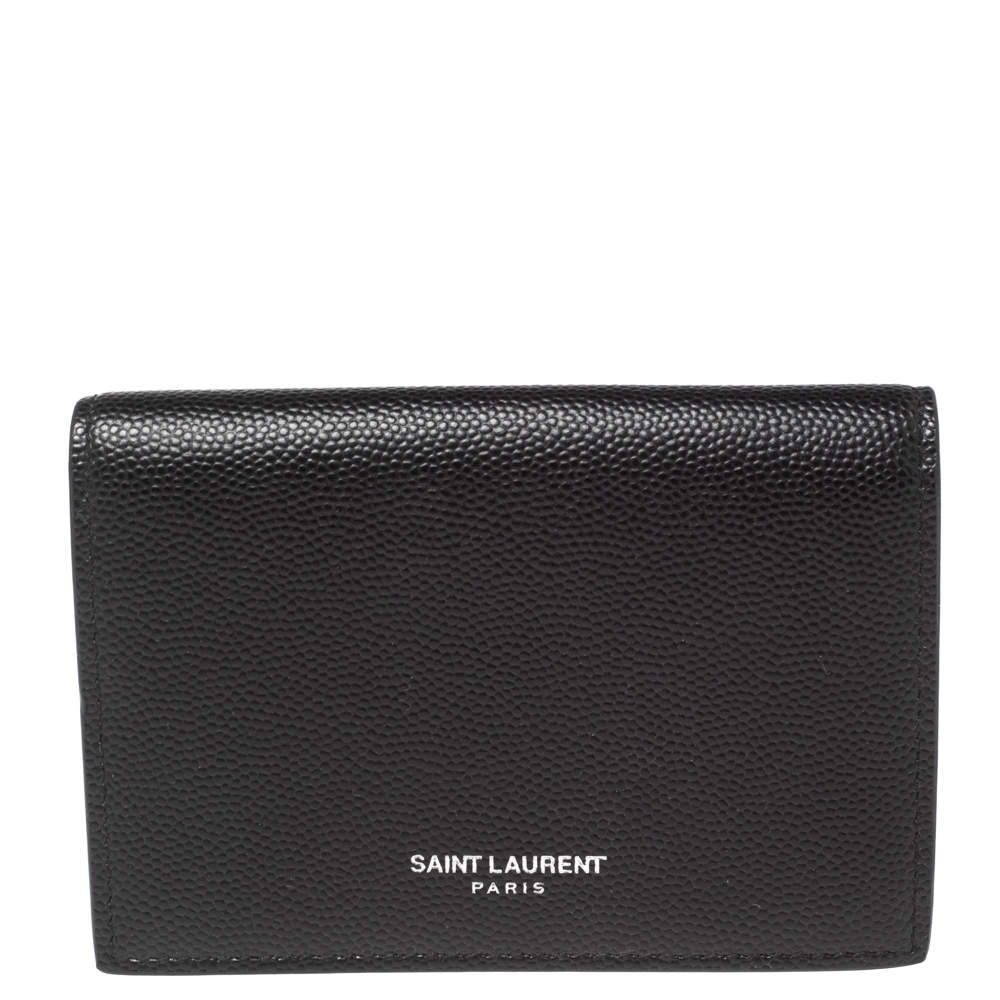مملوكة مسبقًا Saint Laurent Black Textured Leather Business Card Holder