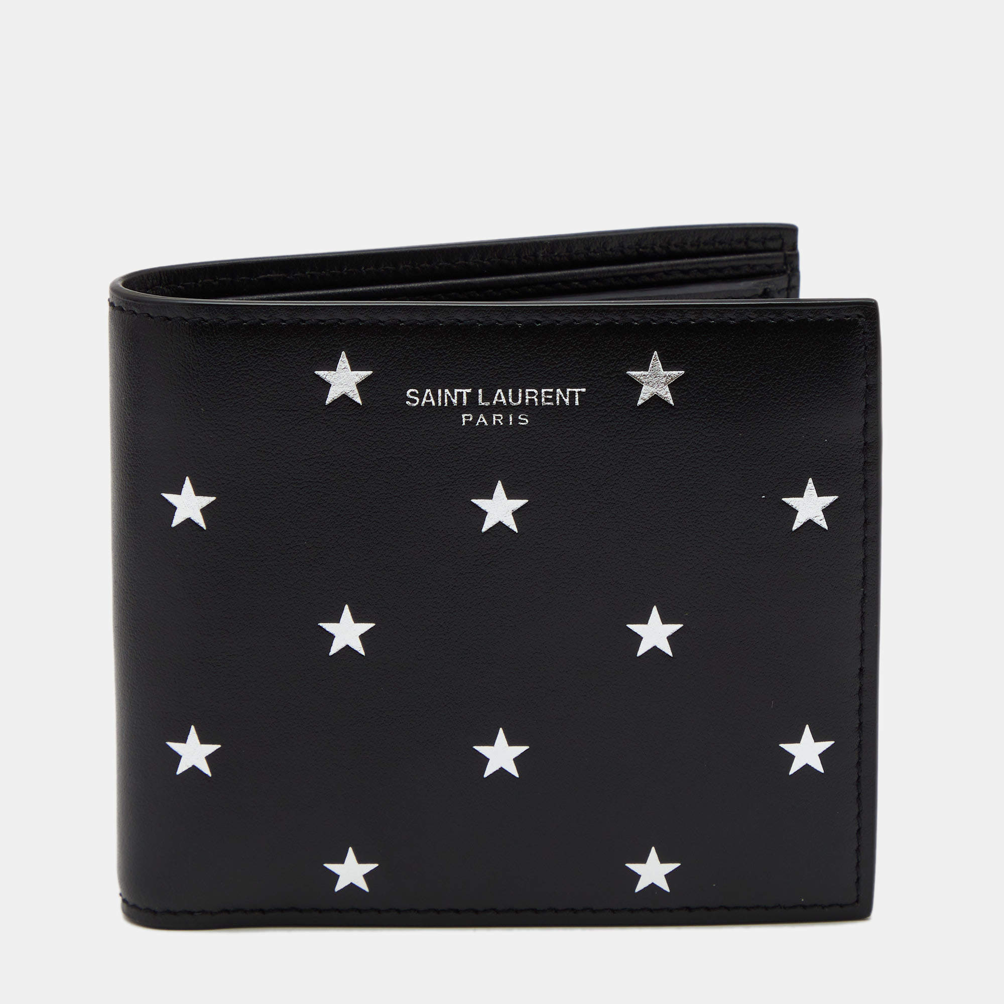 Saint Laurent Black Leather Star Printed Bifold Wallet