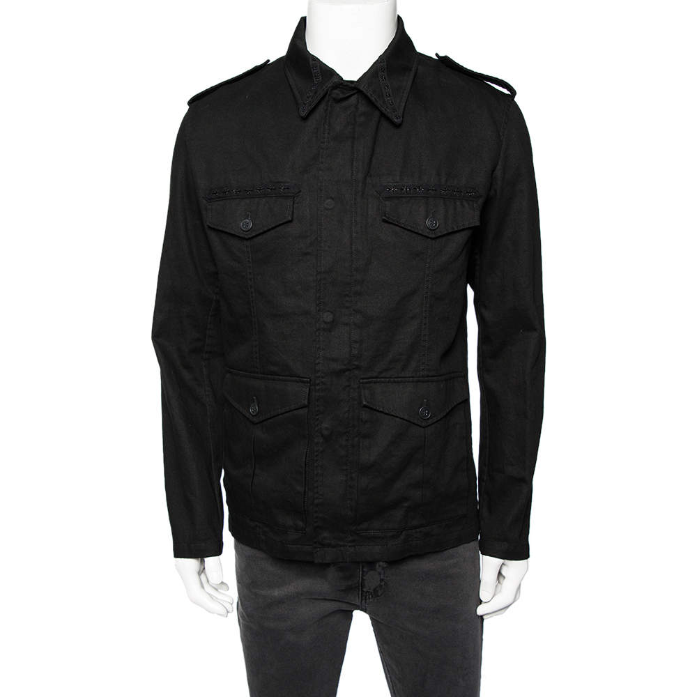 Pre Owned جاكيت سان لوران ميليتري قطن أسود مزخرف مقاس متوسط - ميديوم