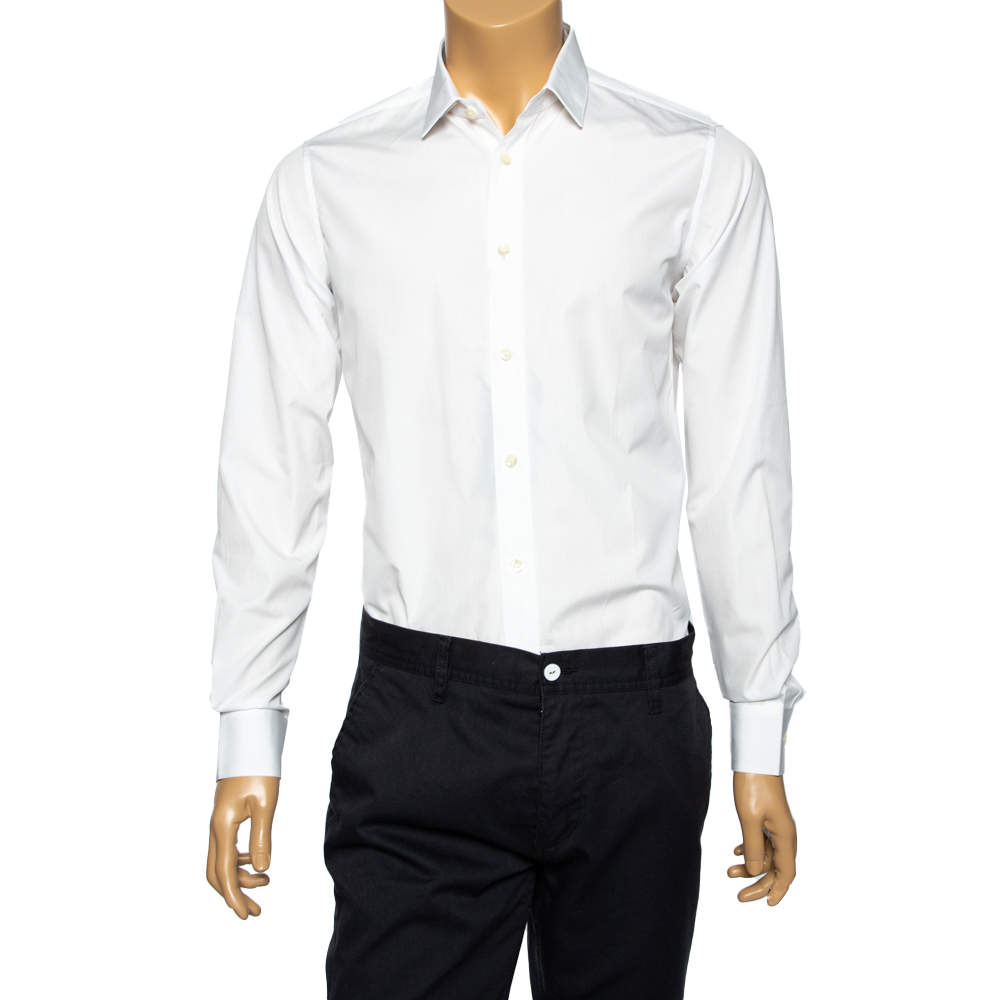 Pre Owned Saint Laurent White Cotton Button Front Long Sleeve Shirt S