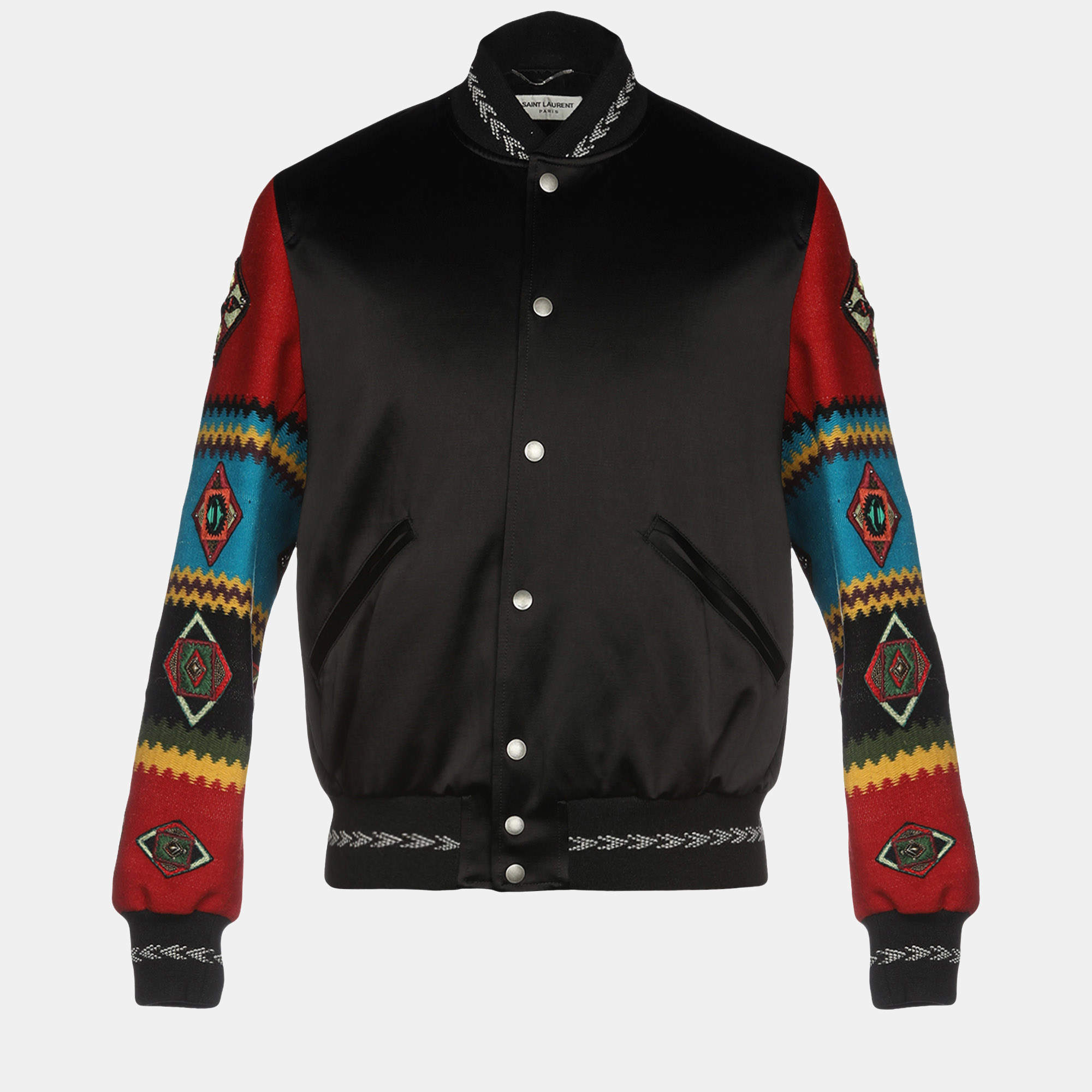 Saint Laurent Satin & Wool Sleeve Applique Detailed Jacket S (IT 46)