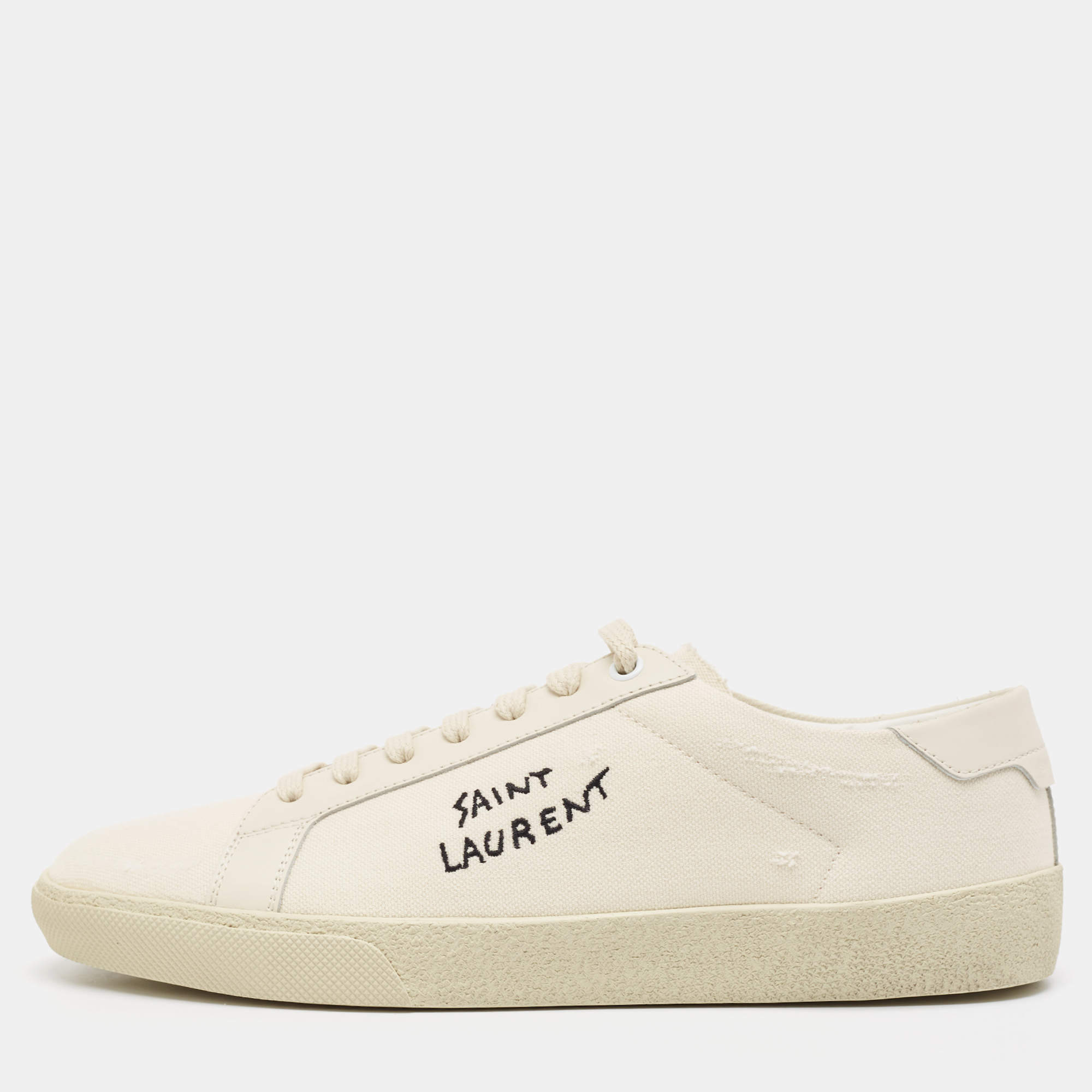 Saint Laurent Cream Canvas Court Classic Lace Up Sneakers Size 41