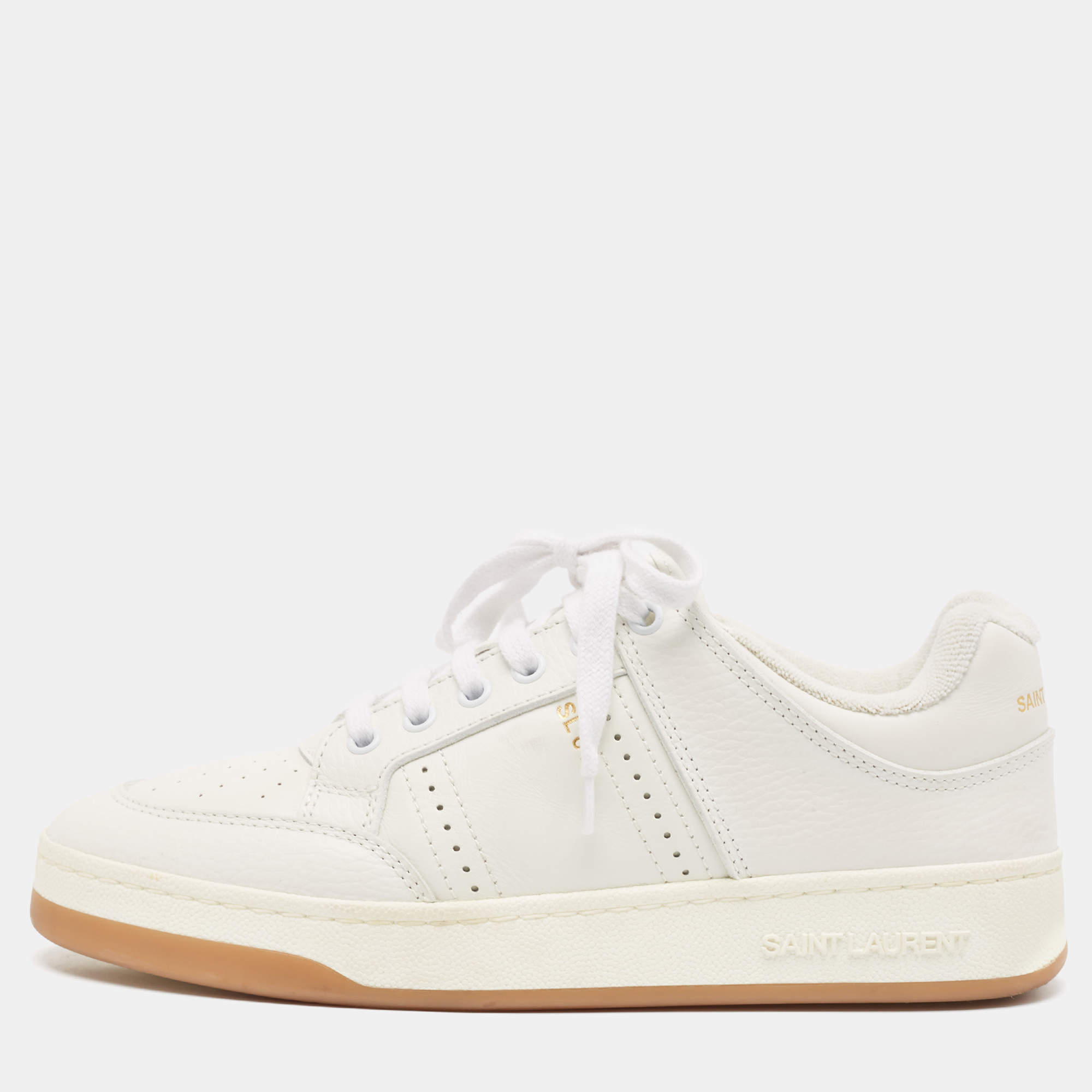 Saint Laurent White Leather SL/61 Lace Up Sneakers Size 40