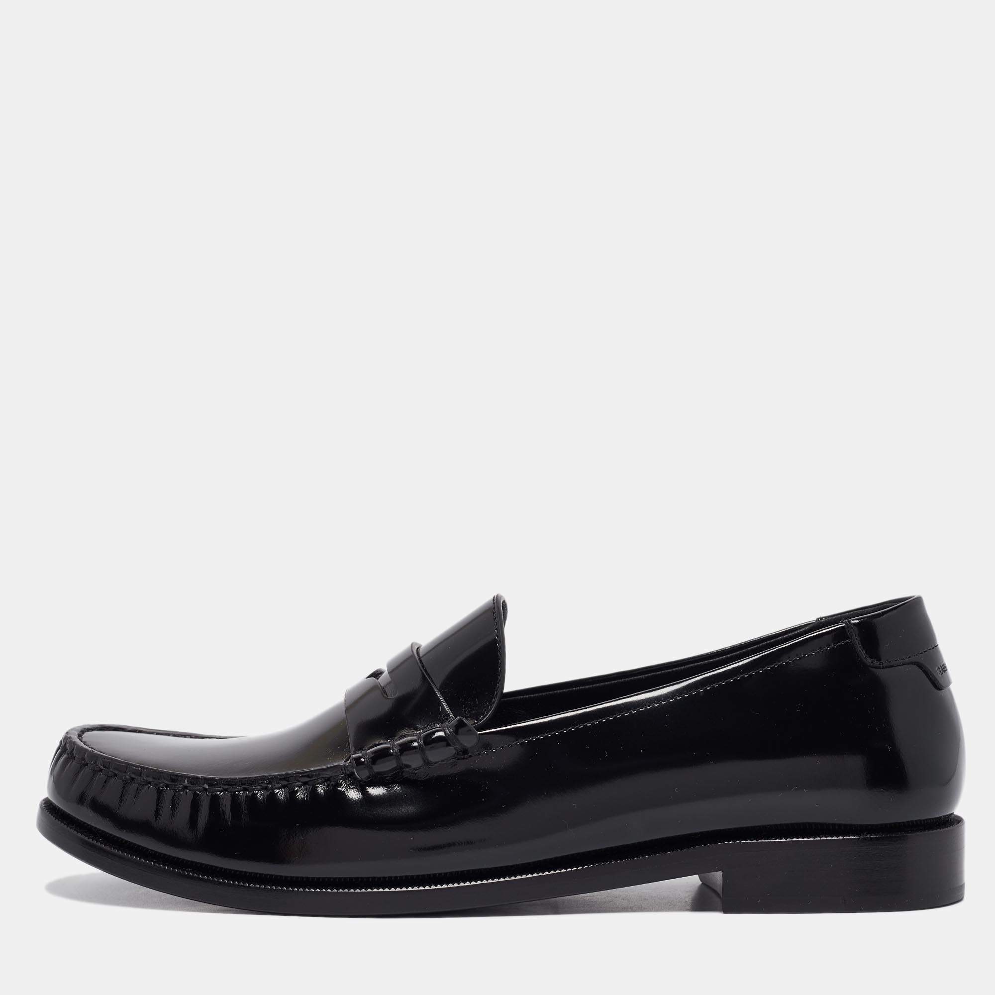 Pre Owned Saint Laurent Black Patent Leather Penny Loafers Size 44