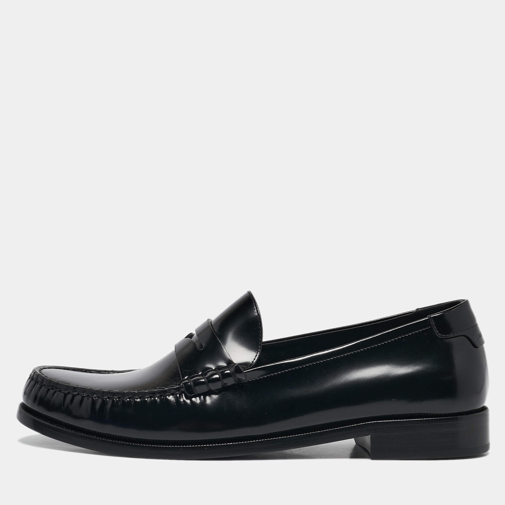 Saint Laurent Black Leather Slip On Loafers Size 44
