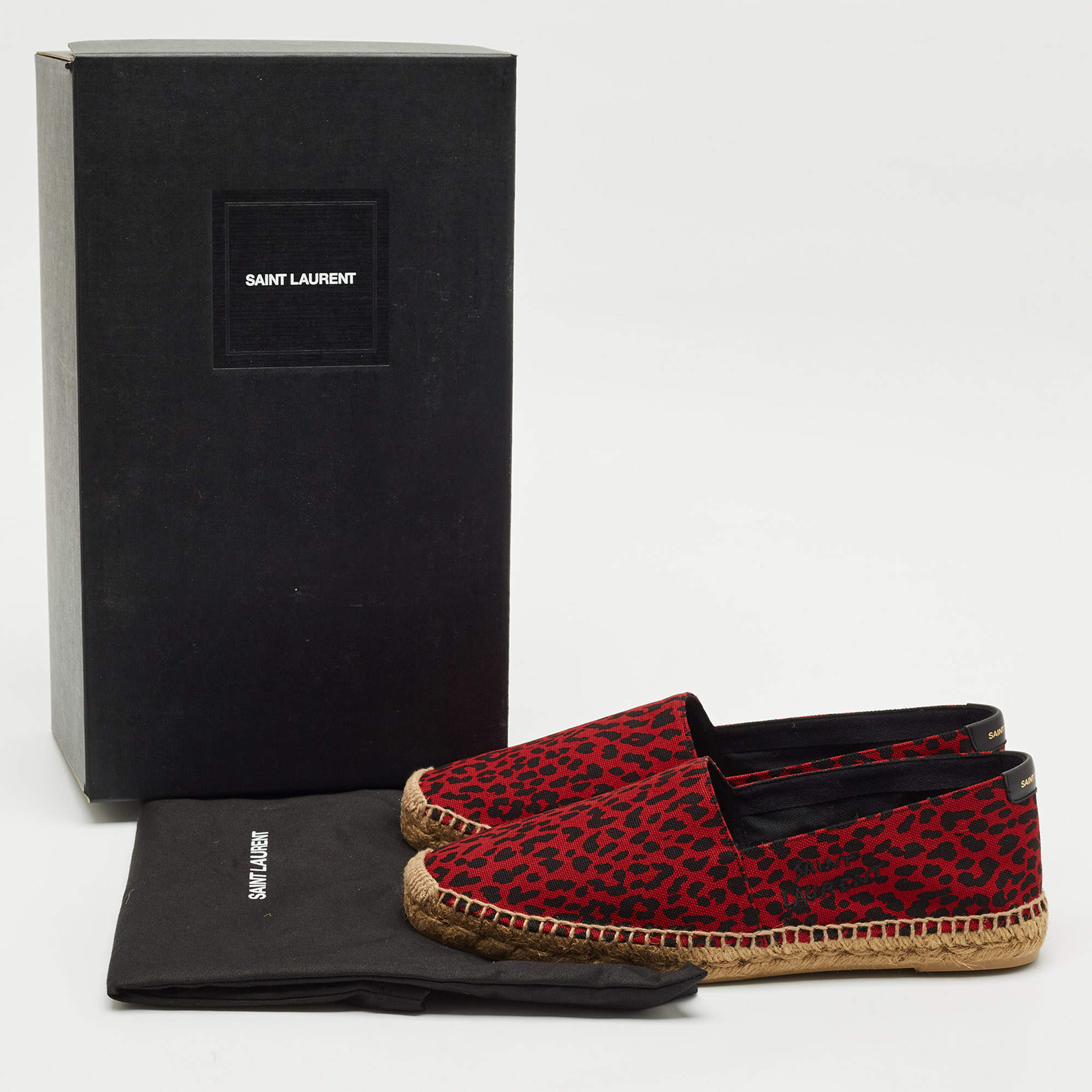 Saint Laurent Black Canvas Logo Embroidered Espadrilles Size 41.5