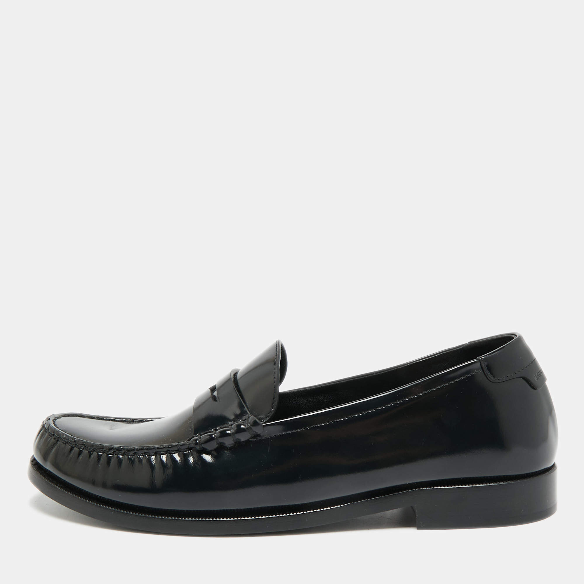 Pre Owned Saint Laurent Size 43 Black Leather Penny Loafers