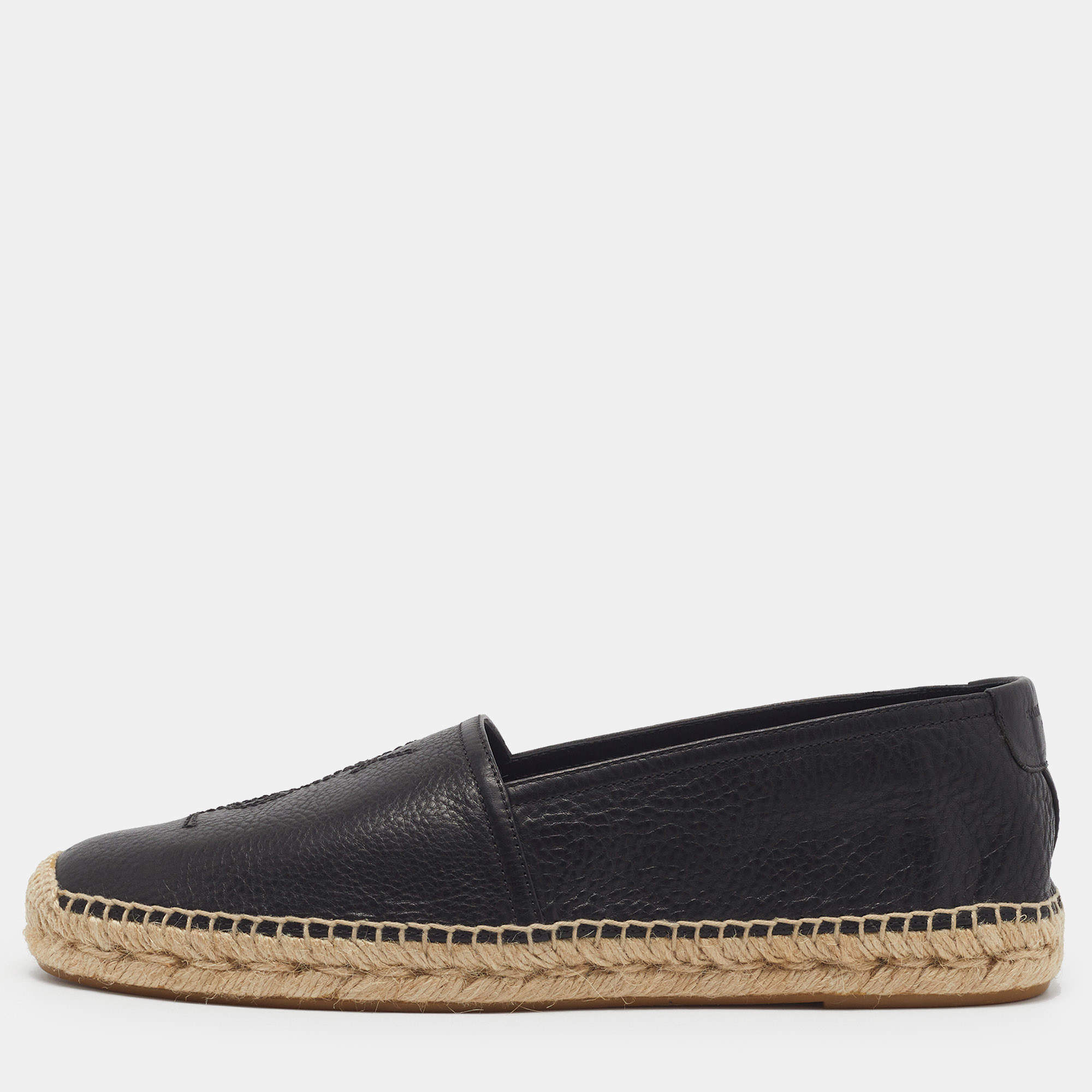 مملوكة مسبقًا Saint Laurent Cassandre Size 42 Black Leather Espadrille Flat