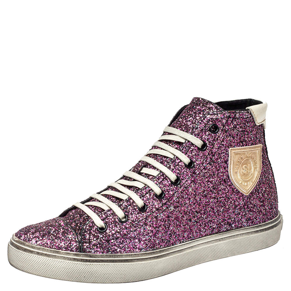 Saint Laurent Purple Glitter High Top Sneakers Size 40