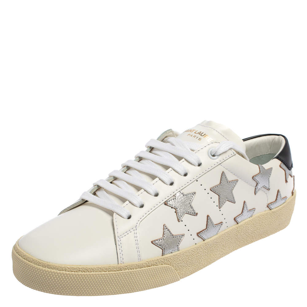 Saint Laurent White Leather Star Patch Low Top Sneakers Size 39.5 Saint ...