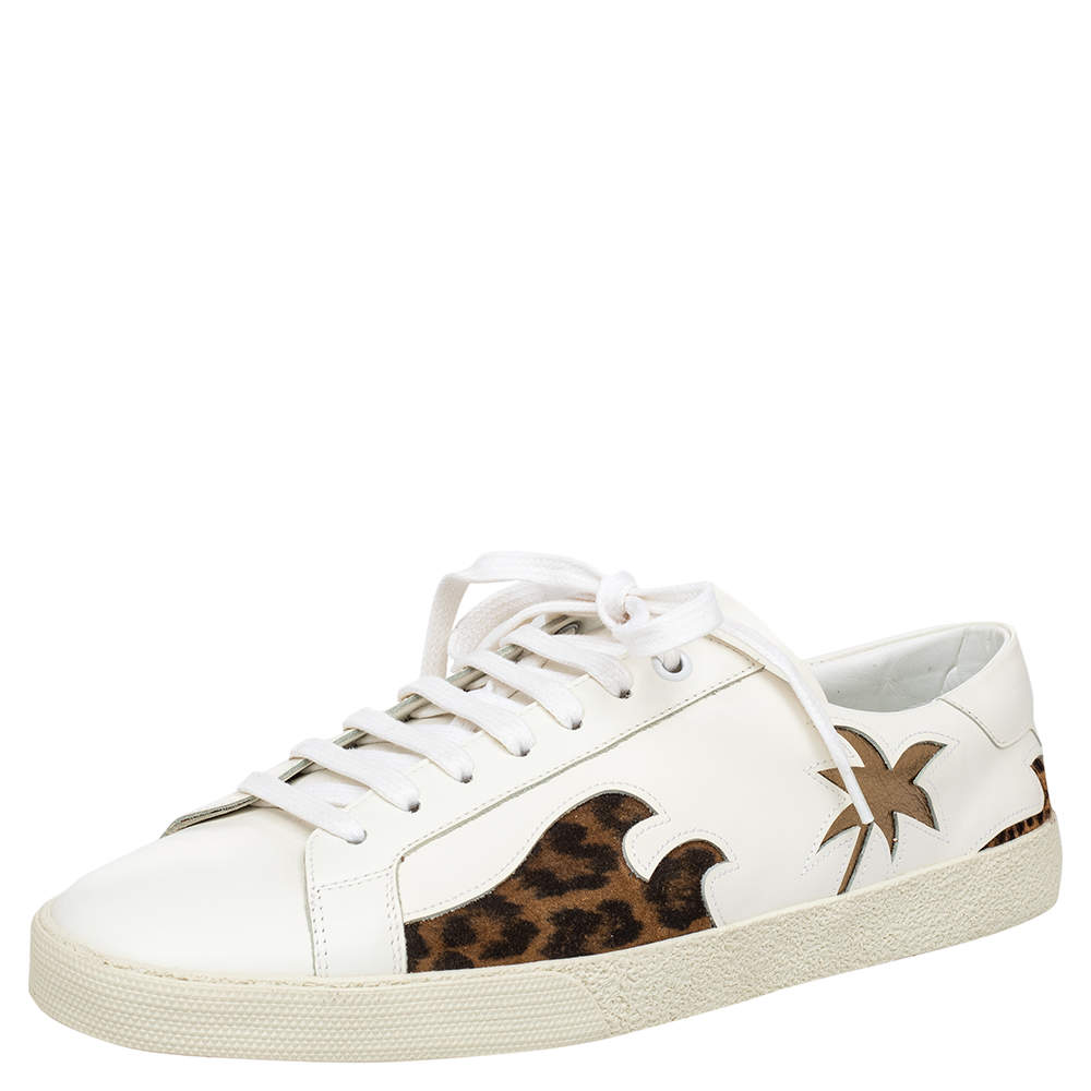 Pre Owned Saint Laurent White Leather Palm Tree Low Top Sneakers Size 41