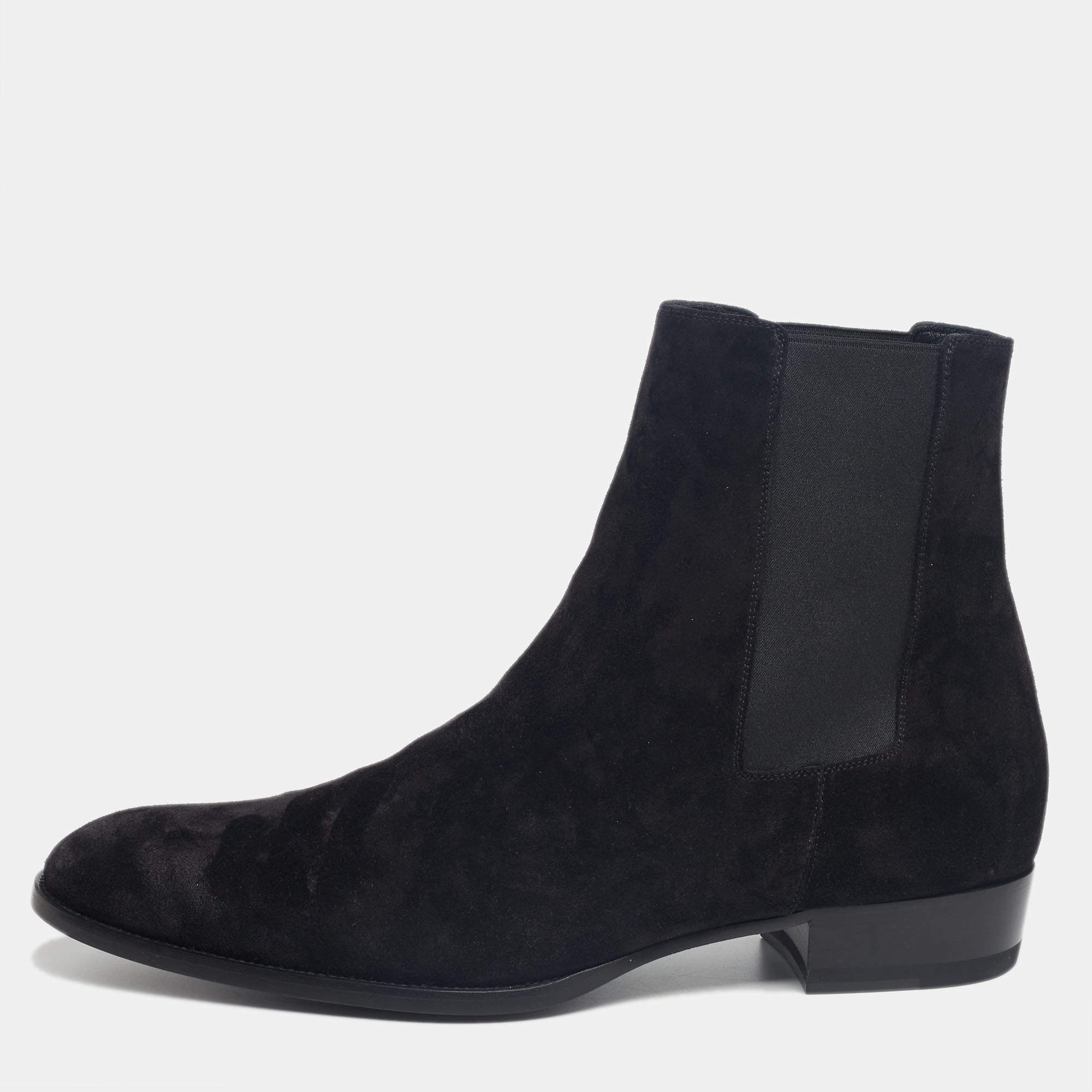 Saint Laurent Black Suede Wyatt Chelsea Ankle Boots Size 45