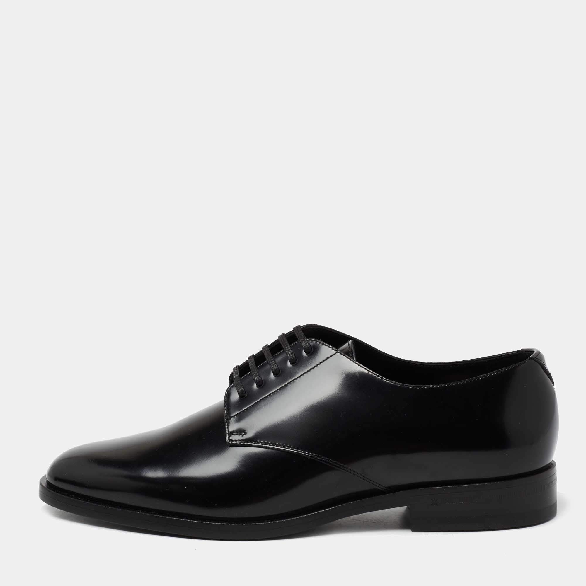 Pre Owned Saint Laurent Black Patent Leather Montaigne Lace Up Derby Size 39.5