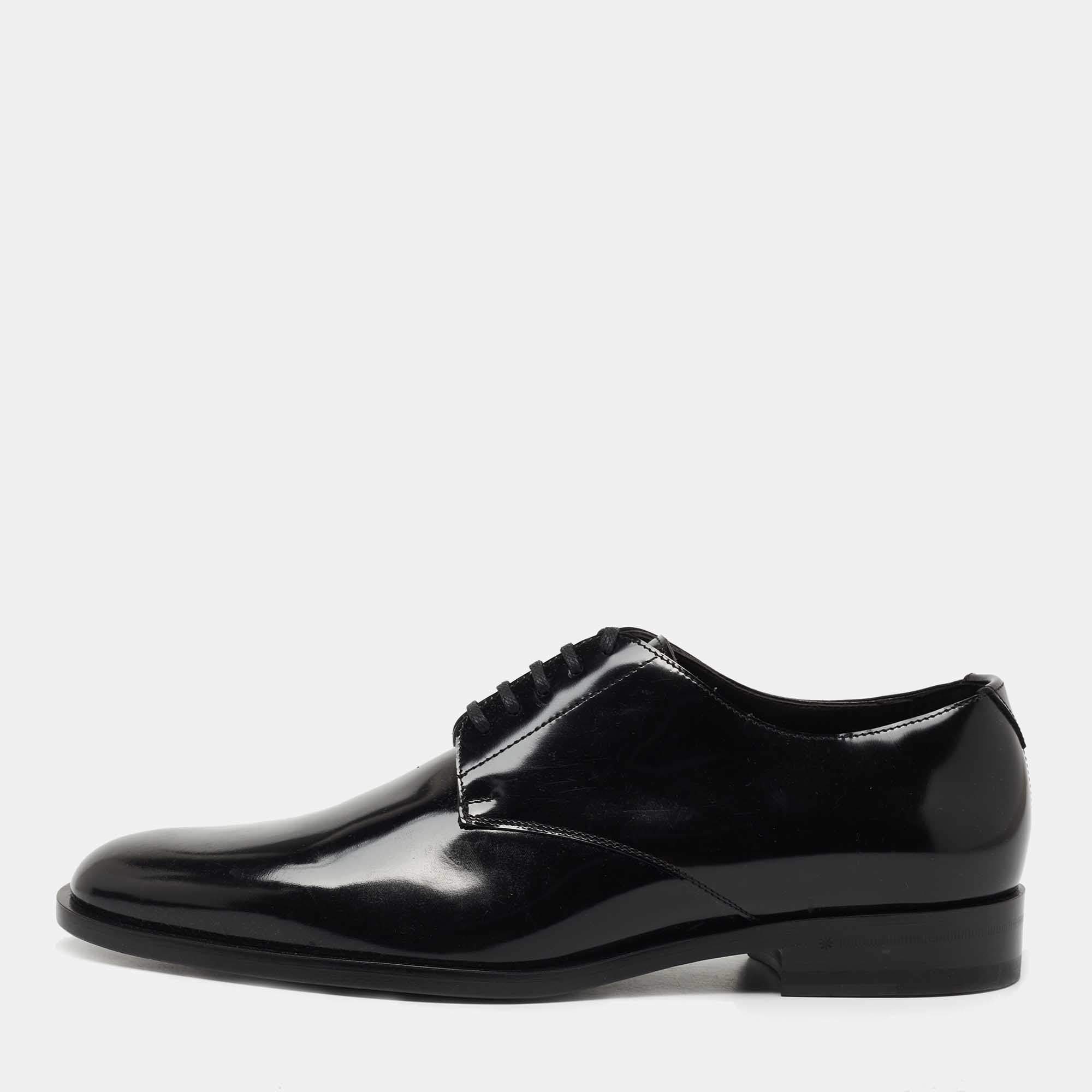 Saint Laurent Black Glossy Leather Montaigne Derby Size 42.5