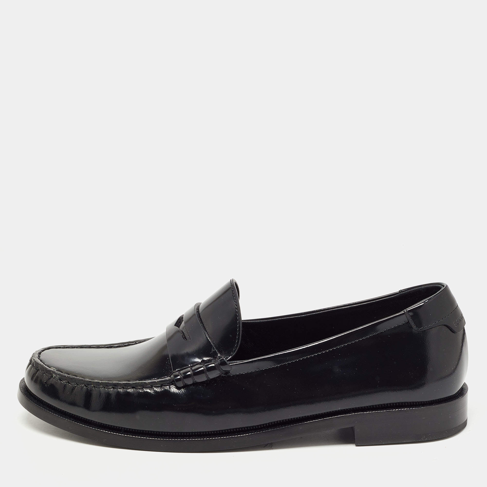 Saint Laurent Black Leather Slip On Loafers Size 43.5