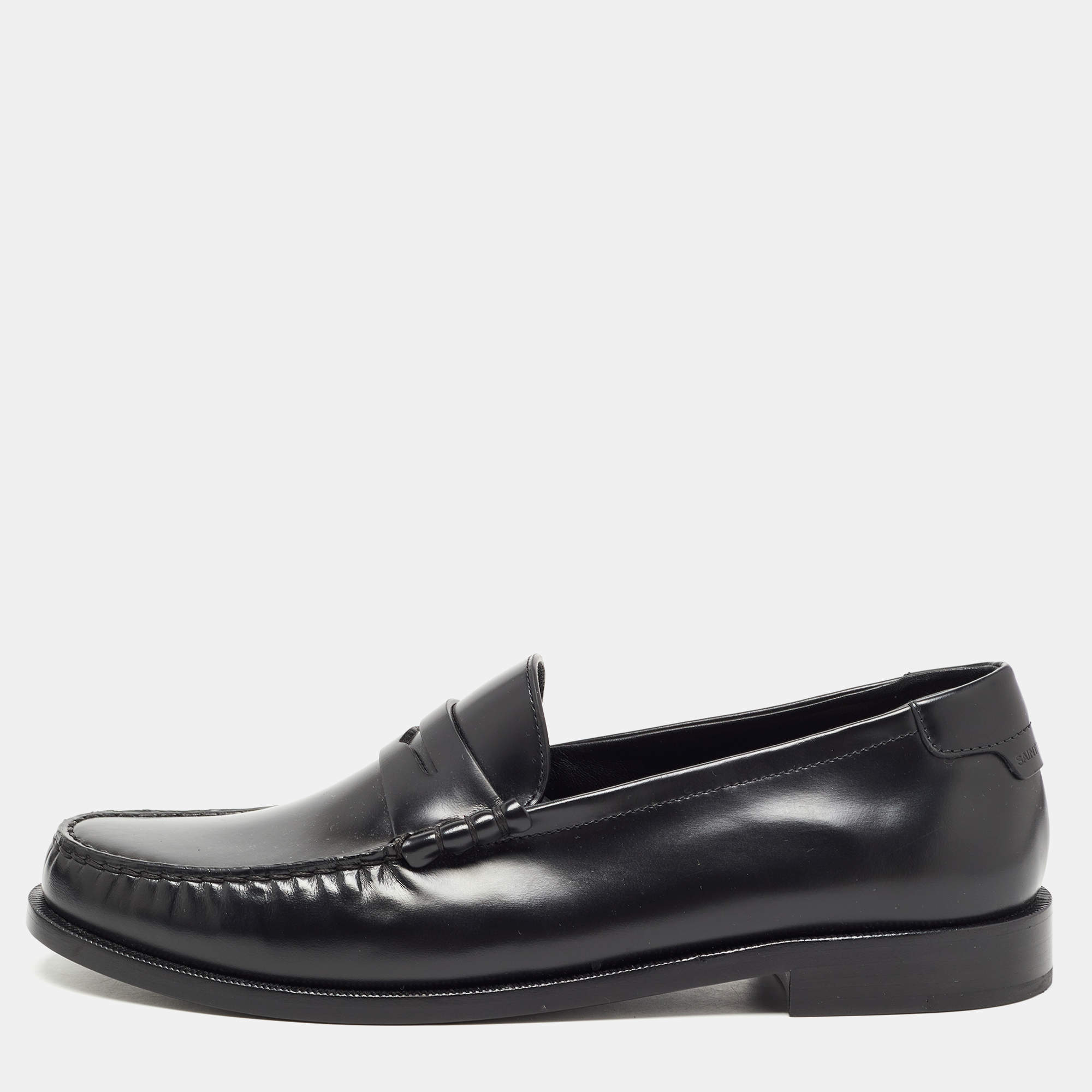 Saint Laurent Black Leather Slip On Loafers Size 43