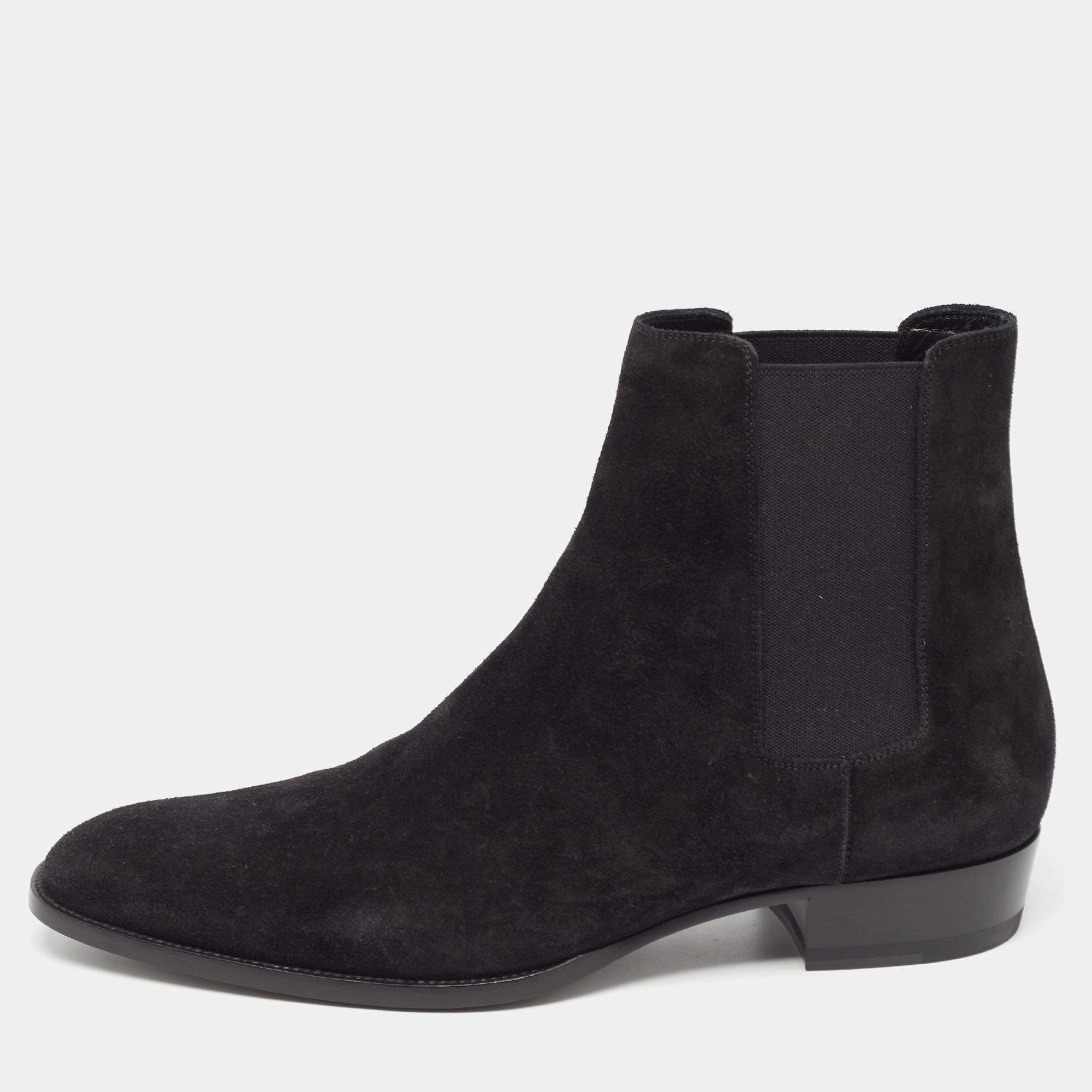 Saint Laurent Black Suede Ankle Length Chelsea Boots Size 45