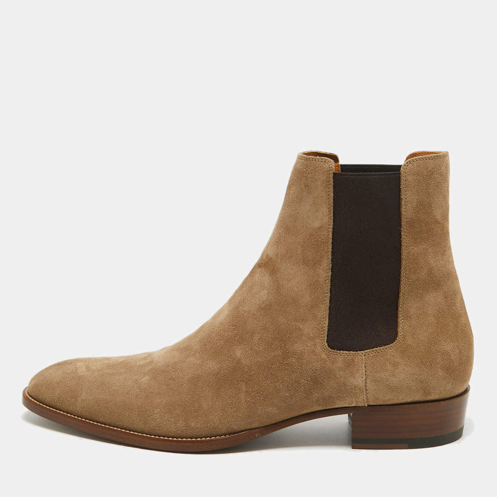 Saint Laurent Brown Suede Ankle Length Chelsea Boots Size 45