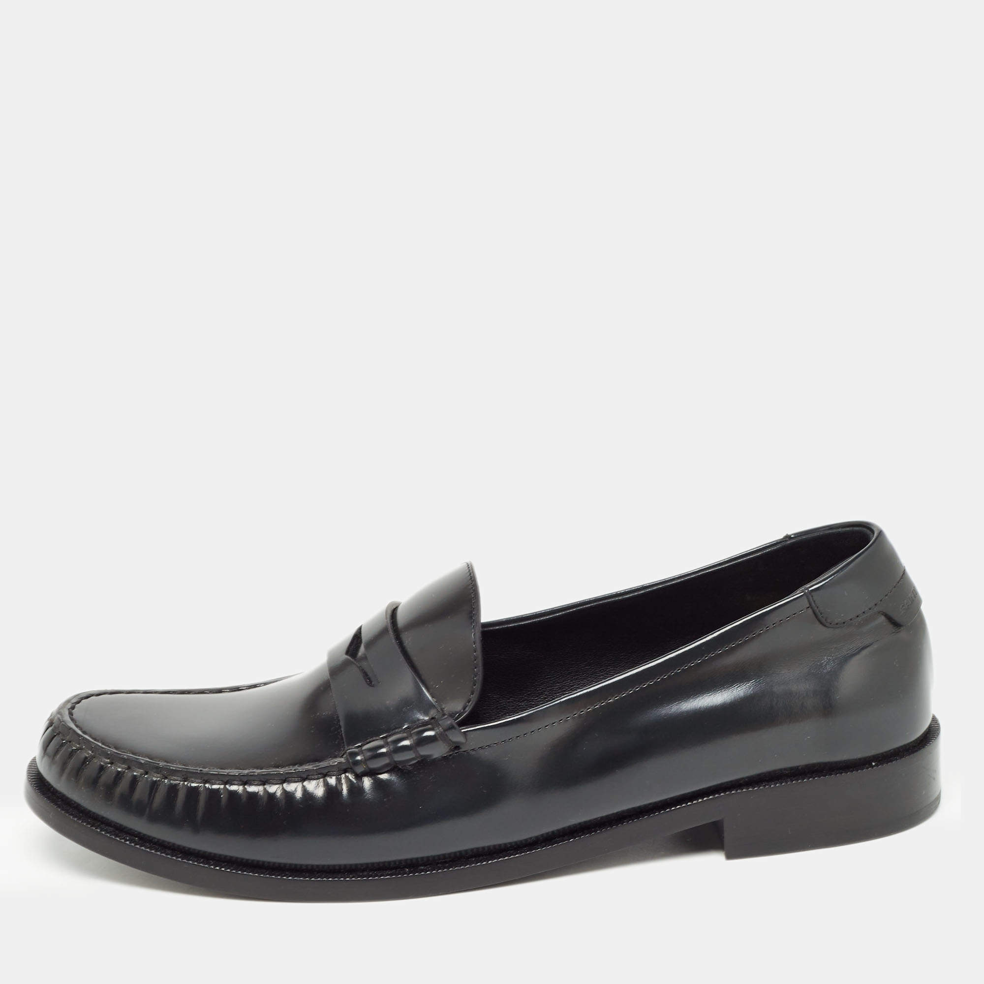 Pre Owned Saint Laurent Black Leather Penny Loafers Size 44.5