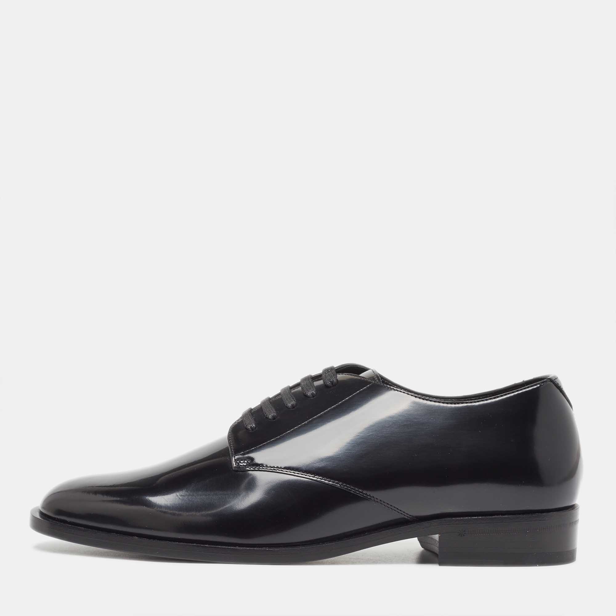 Pre Owned Saint Laurent Black Leather Lace Up Derby Size 43
