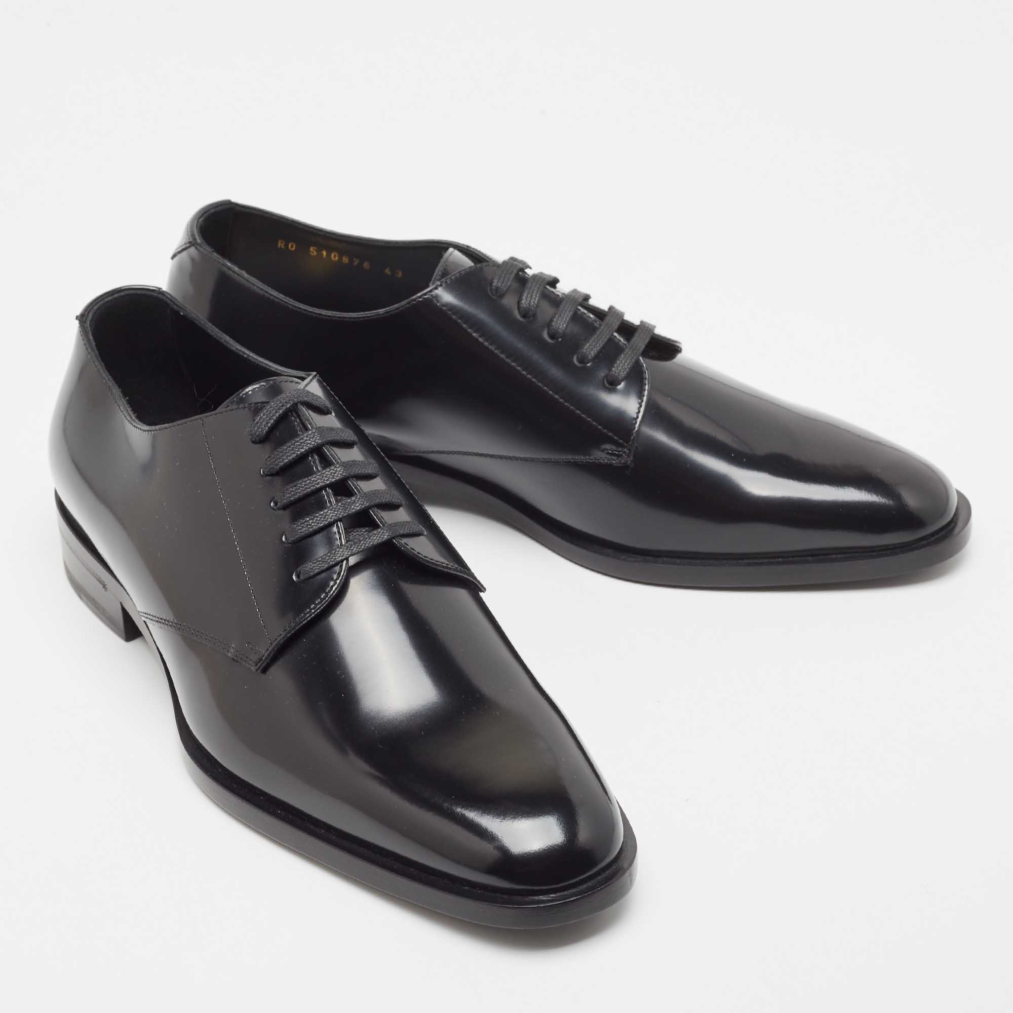 Pre Owned Saint Laurent Black Leather Lace Up Derby Size 43