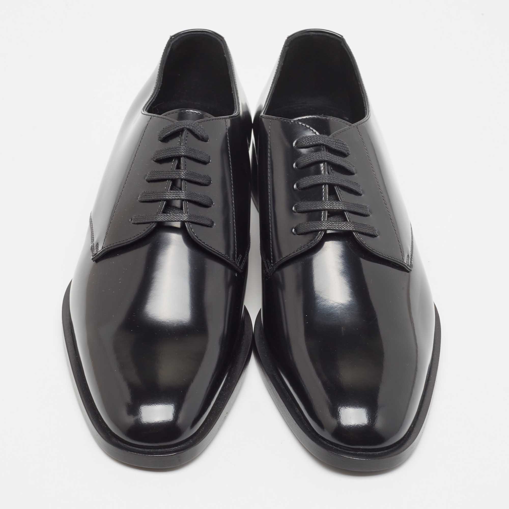 Pre Owned Saint Laurent Black Leather Lace Up Derby Size 43
