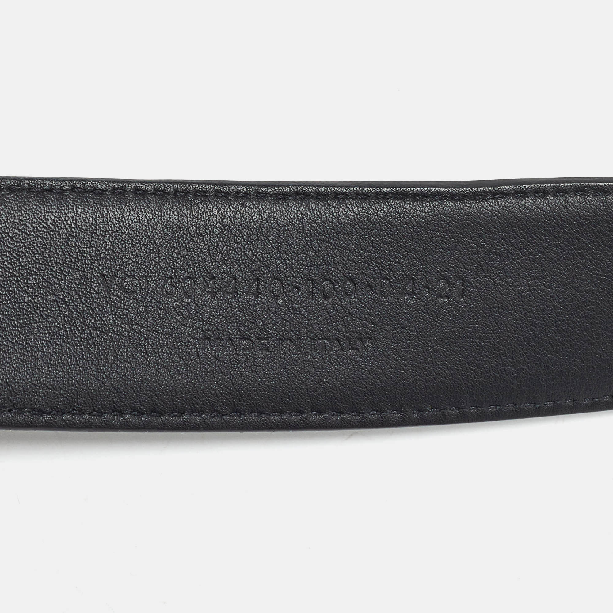 Pre Owned Saint Laurent Black Leather Monogram Buckle Belt 100CM