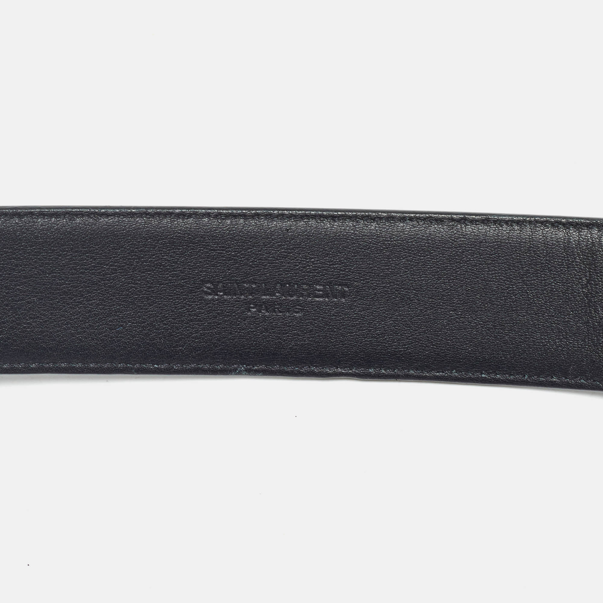 Pre Owned Saint Laurent Black Leather Monogram Buckle Belt 100CM
