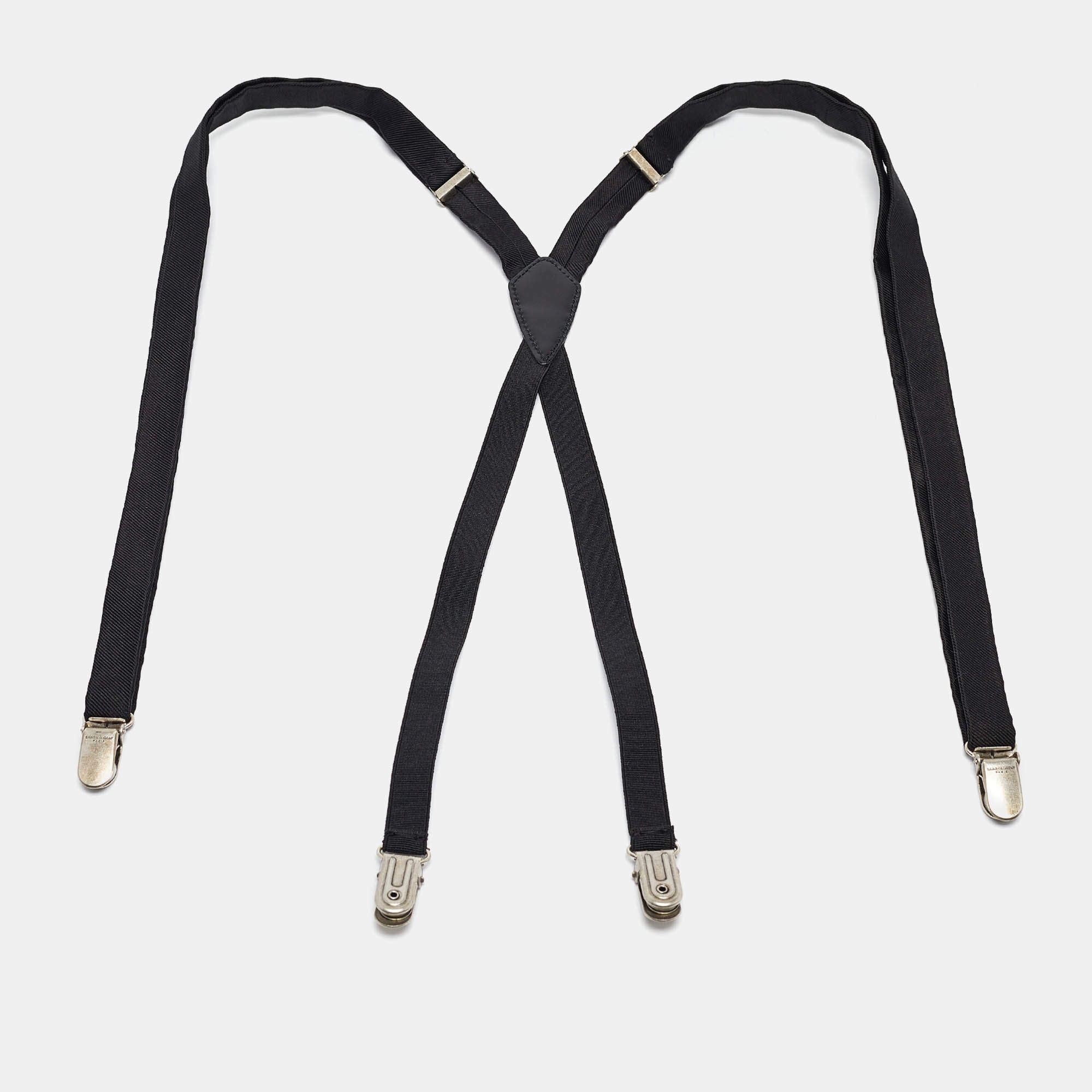 Pre Owned Saint Laurent Black Fabric and Leather-Trimmed Grosgrain Suspenders